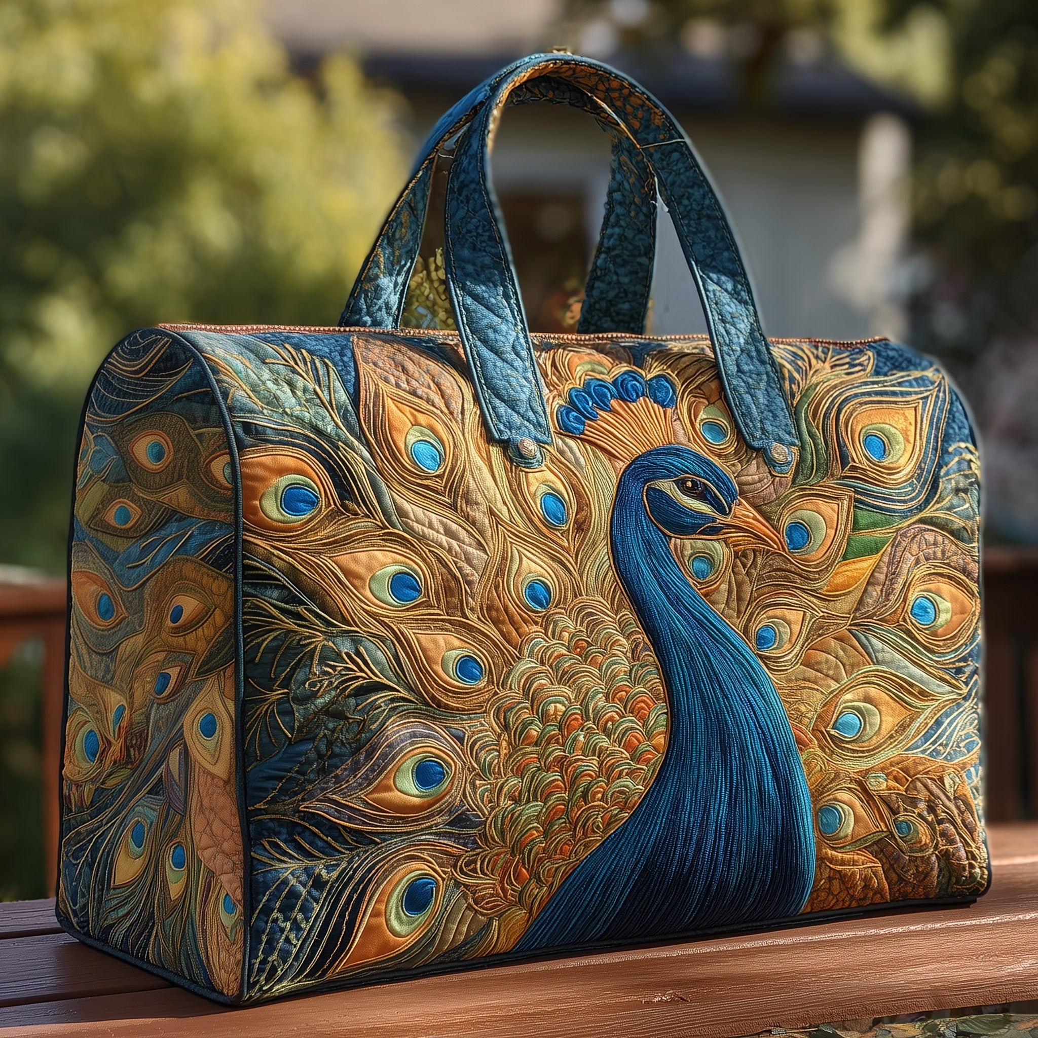 Elegant Peacock Quilted Duffle Bag Gift For Mom