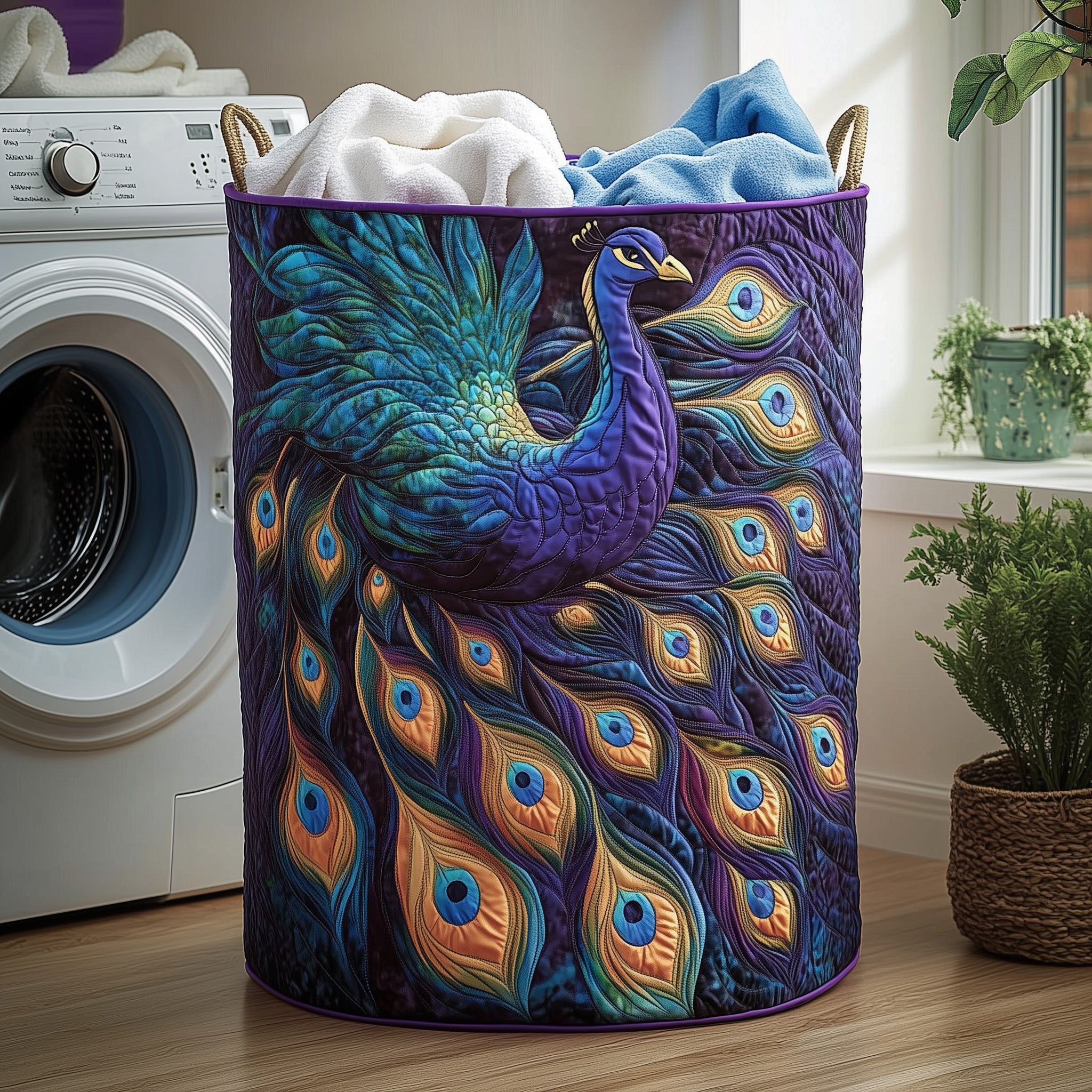 Elegant Peacock Quilted Laundry Basket Best Gifts For Peacock Lovers