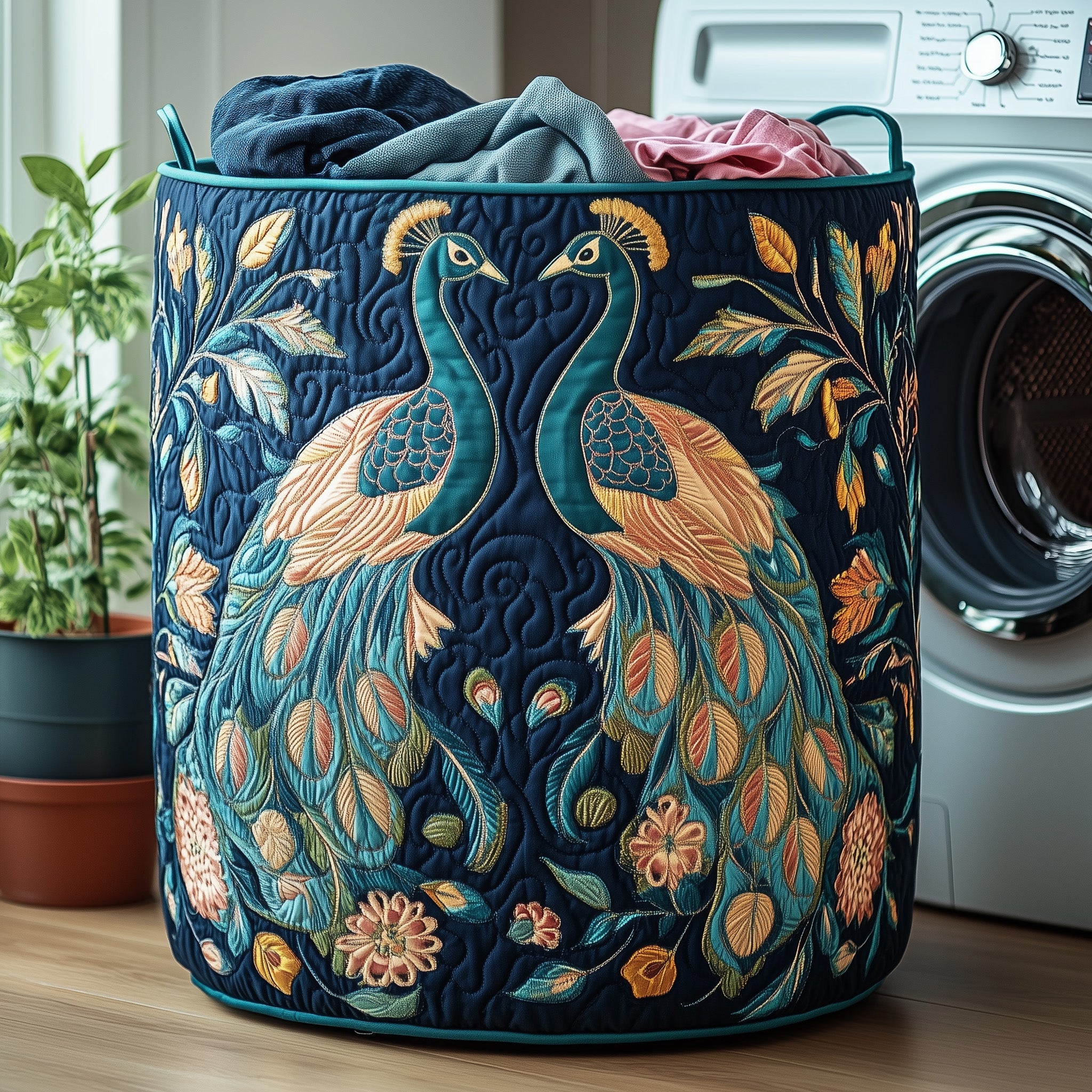 Elegant Peacock Quilted Laundry Basket Cat Christmas Gifts For Her