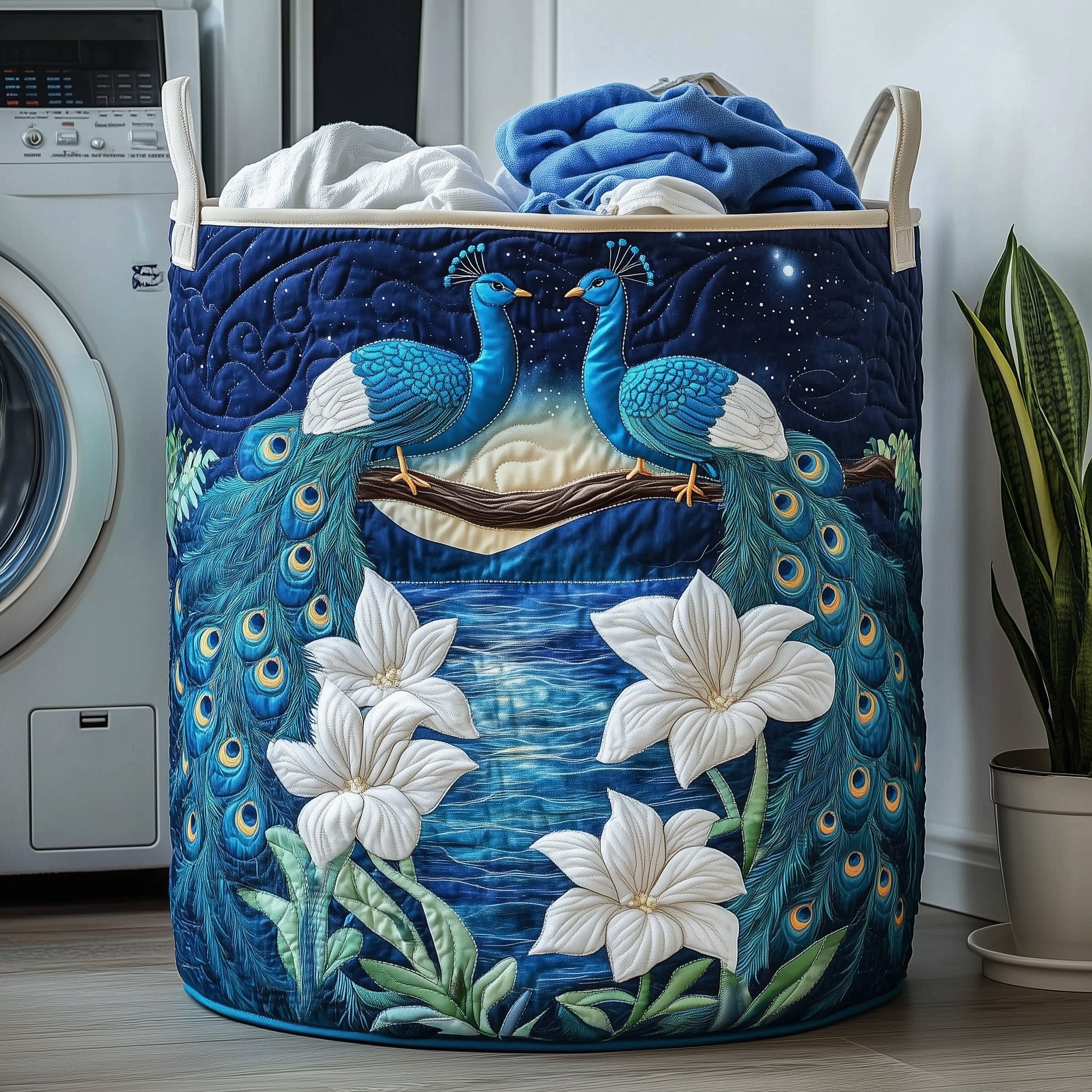 Elegant Peacock Quilted Laundry Basket Christmas Gift Ideas For Cat Lovers