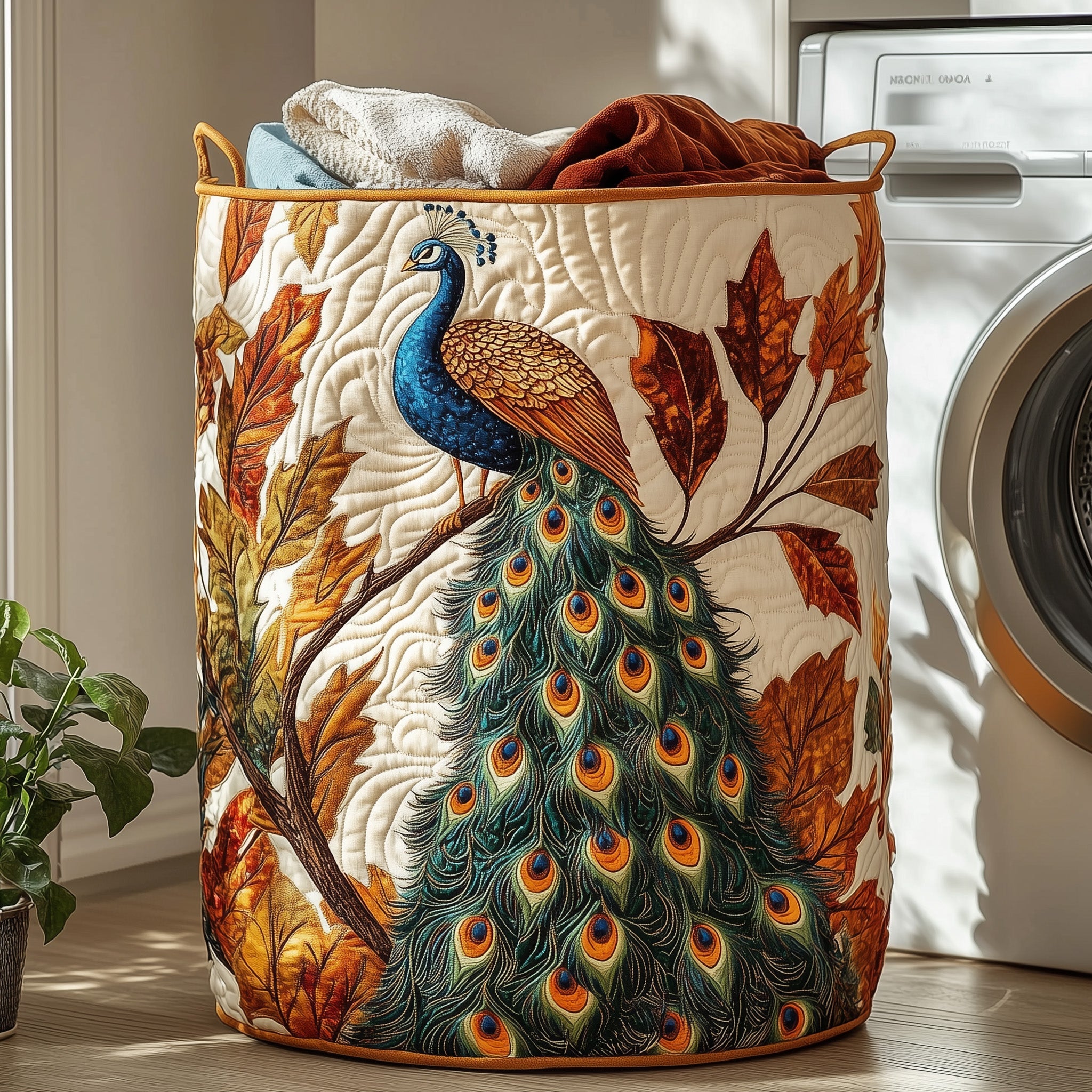 Elegant Peacock Quilted Laundry Basket Christmas Ideas For Peacock Lovers