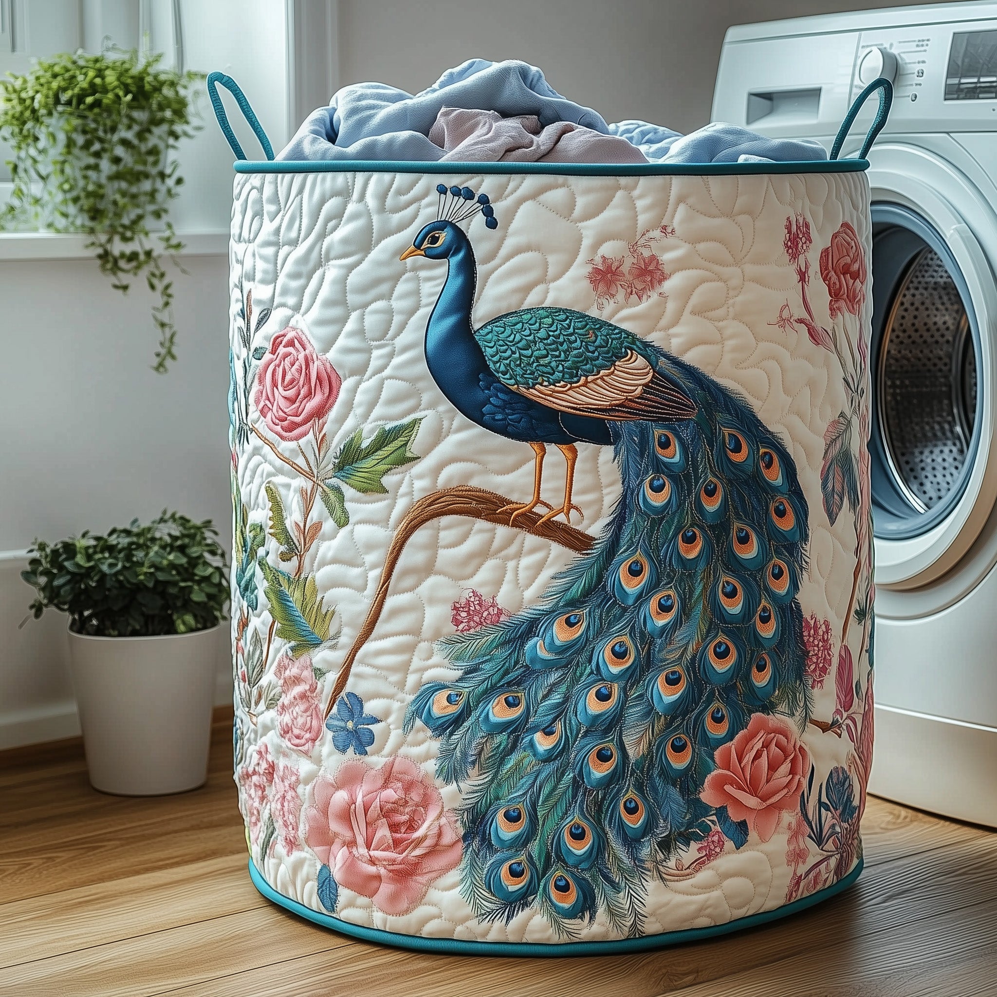 Elegant Peacock Quilted Laundry Basket Peacock Decorations