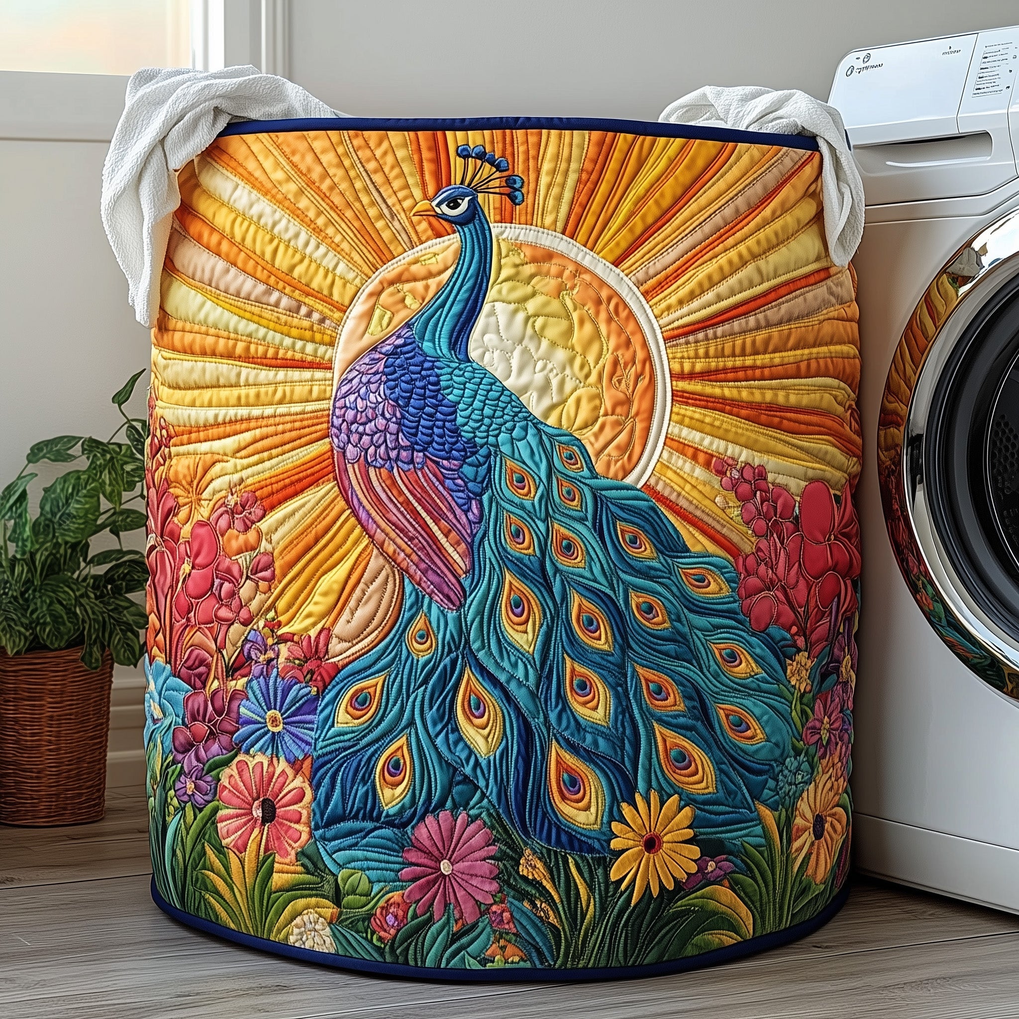 Elegant Peacock Quilted Laundry Basket Peacock Gifts For Her