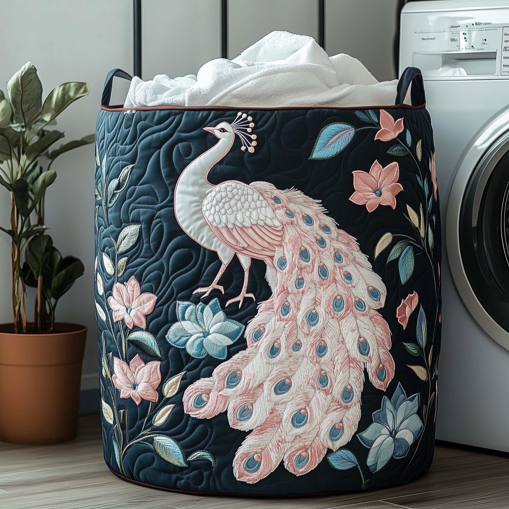 Elegant Peacock Quilted Laundry Basket Peacock Lovers Gifts For Men