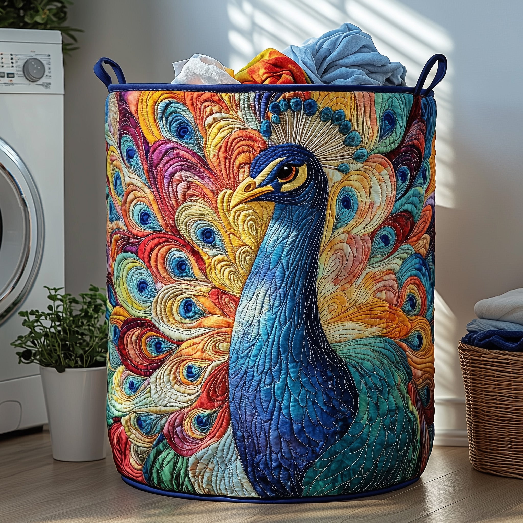Elegant Peacock Quilted Laundry Basket Peacock Lovers Gifts For Women