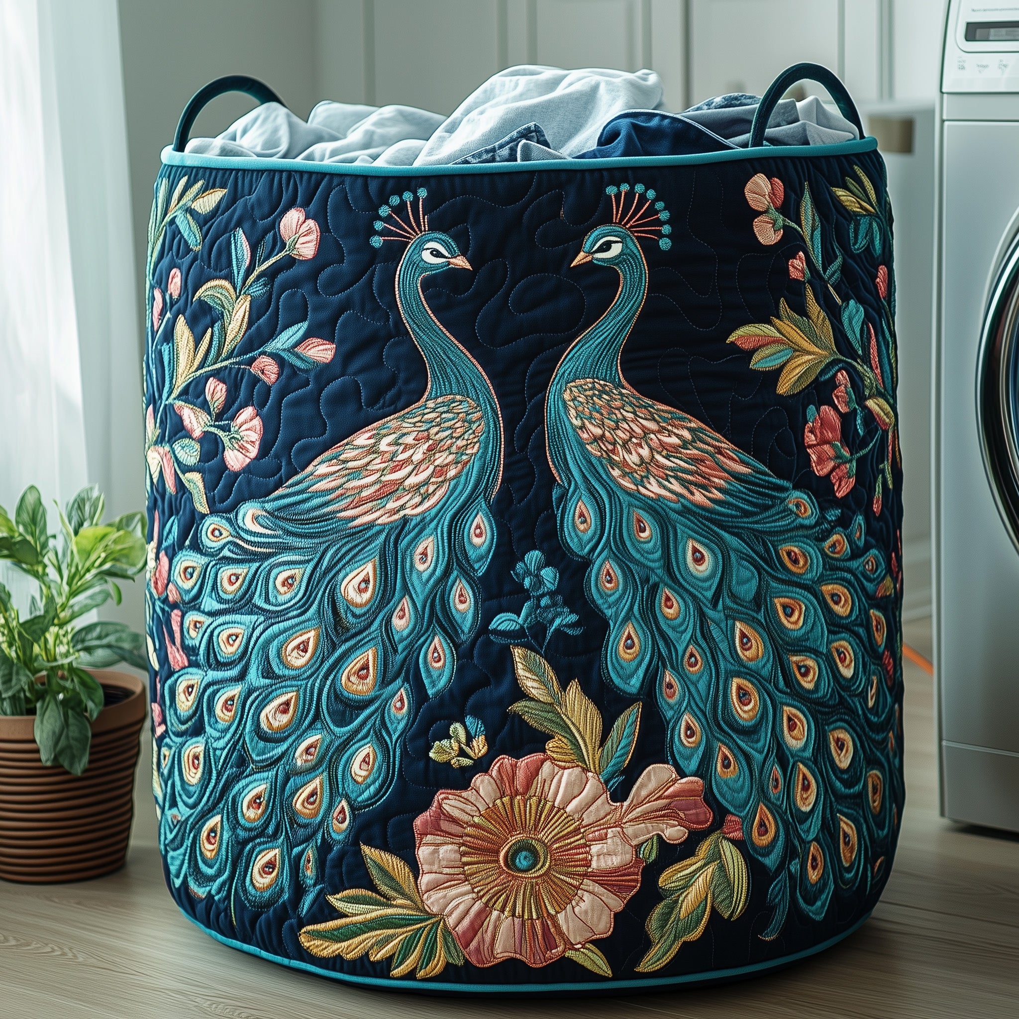 Elegant Peacock Quilted Laundry Basket Peacock Lovers Presents