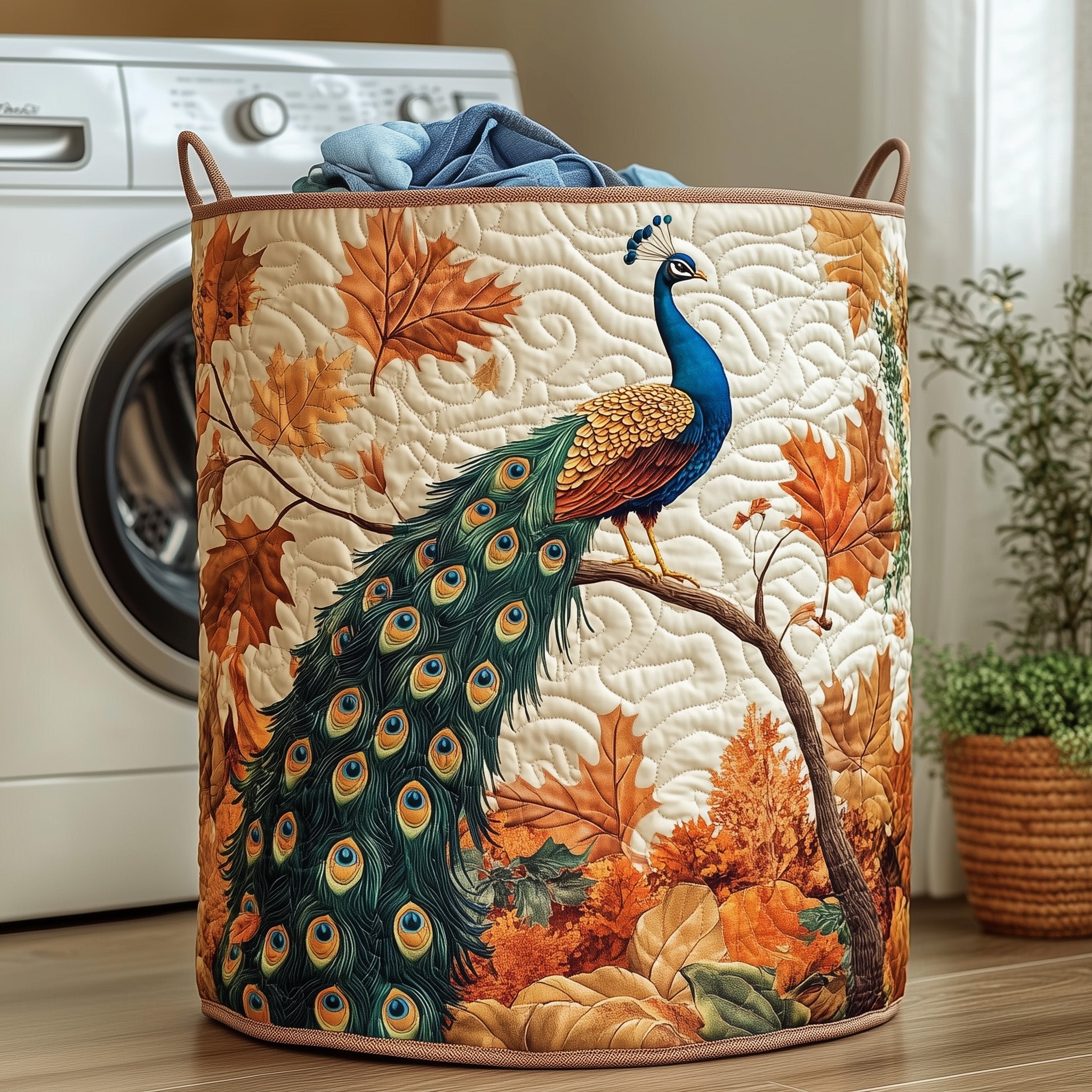 Elegant Peacock Quilted Laundry Basket Peacock Merchandise Gifts
