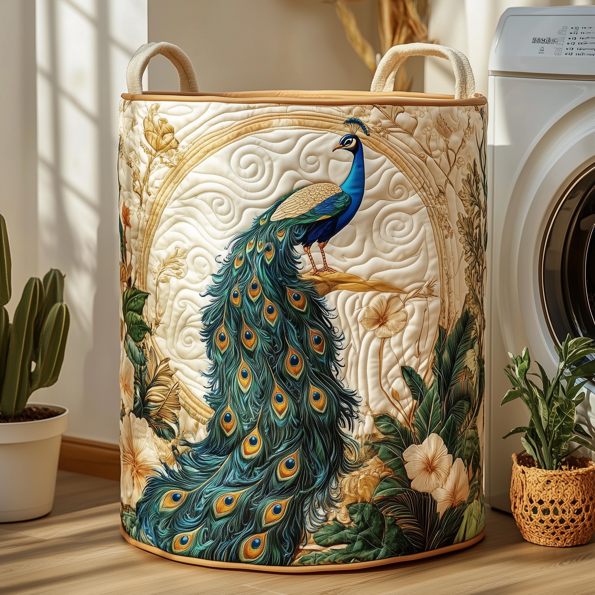 Elegant Peacock Quilted Laundry Basket Peacock Themed Gifts