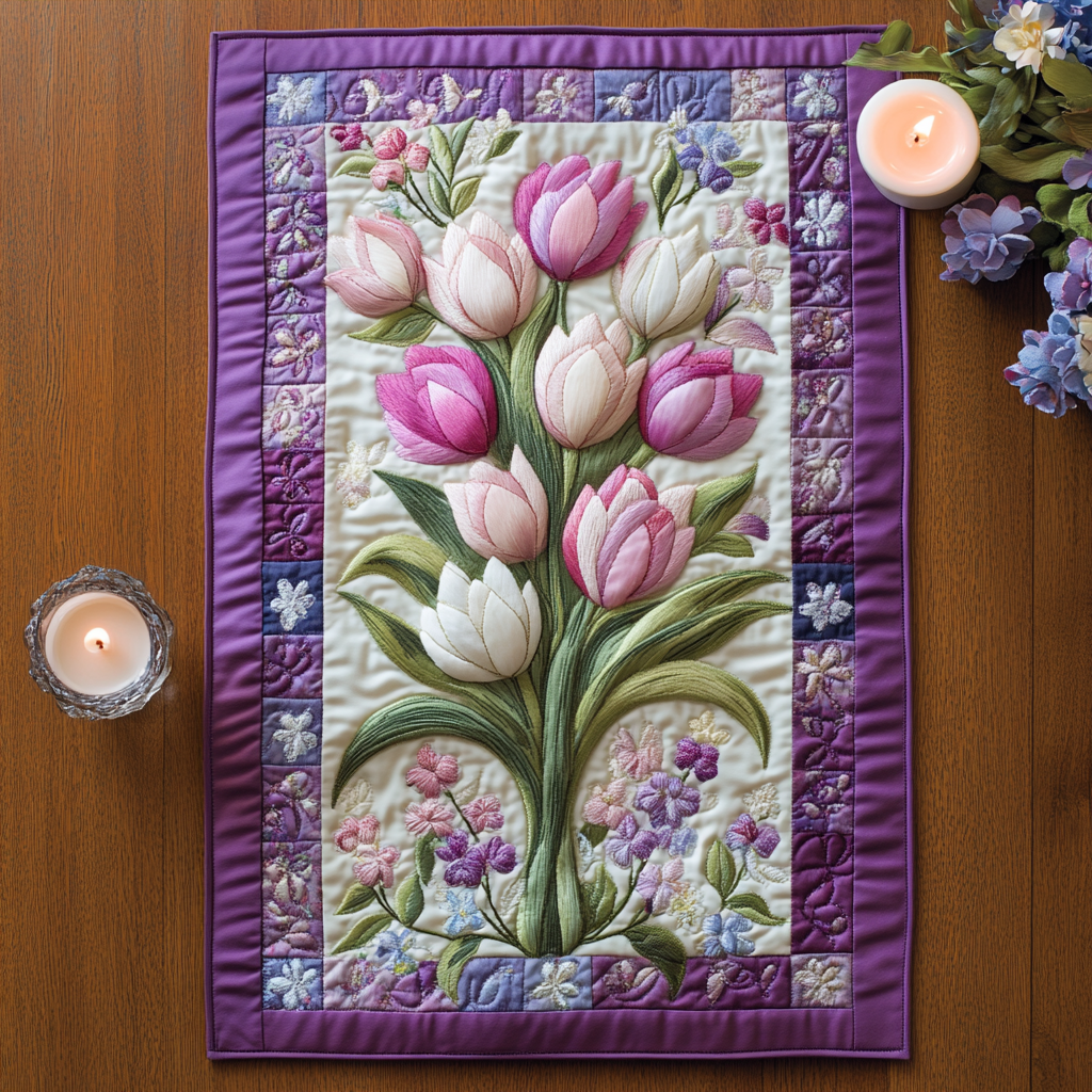 Elegant Petals Quilted Table Runner Dining Table Ideas Tulip Themed Gifts For Adults