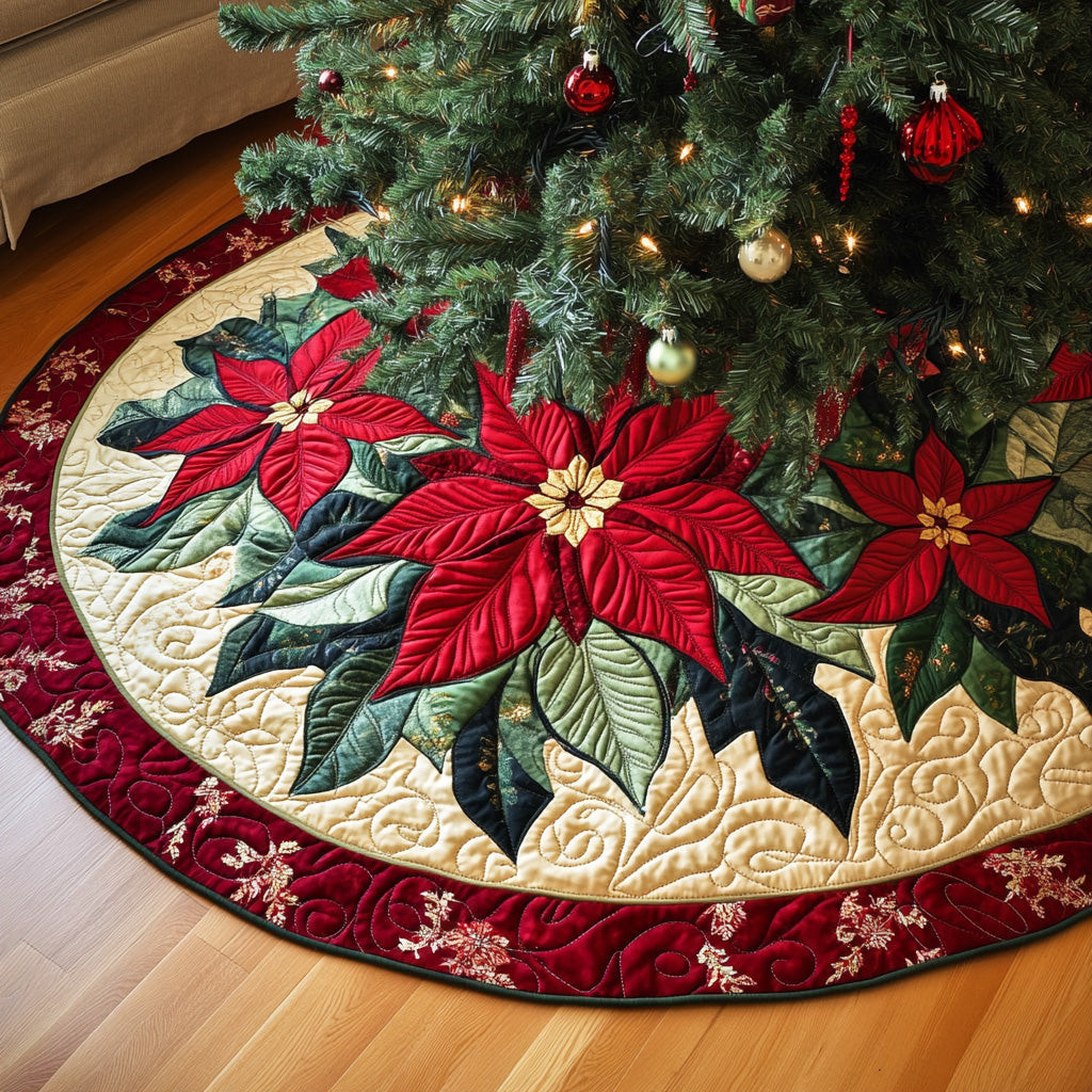 Elegant Poinsettia Quilted Tree Skirt Holiday Home Decor Meaningful Christmas Gifts