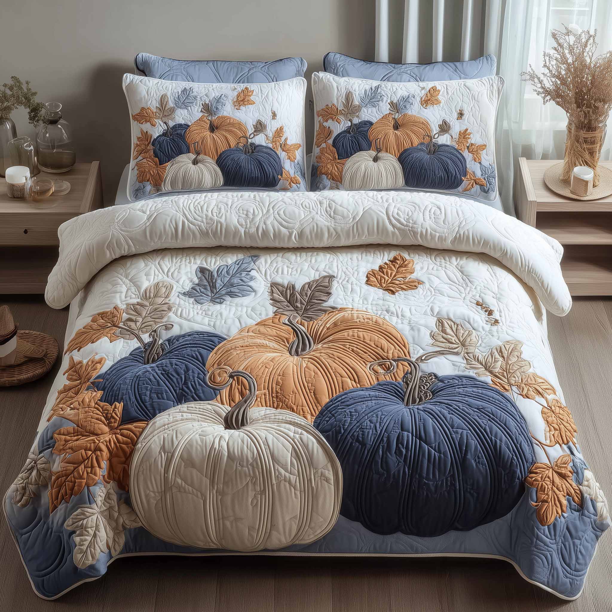 Elegant Pumpkin Quilted Bedding Set Cotton Sateen