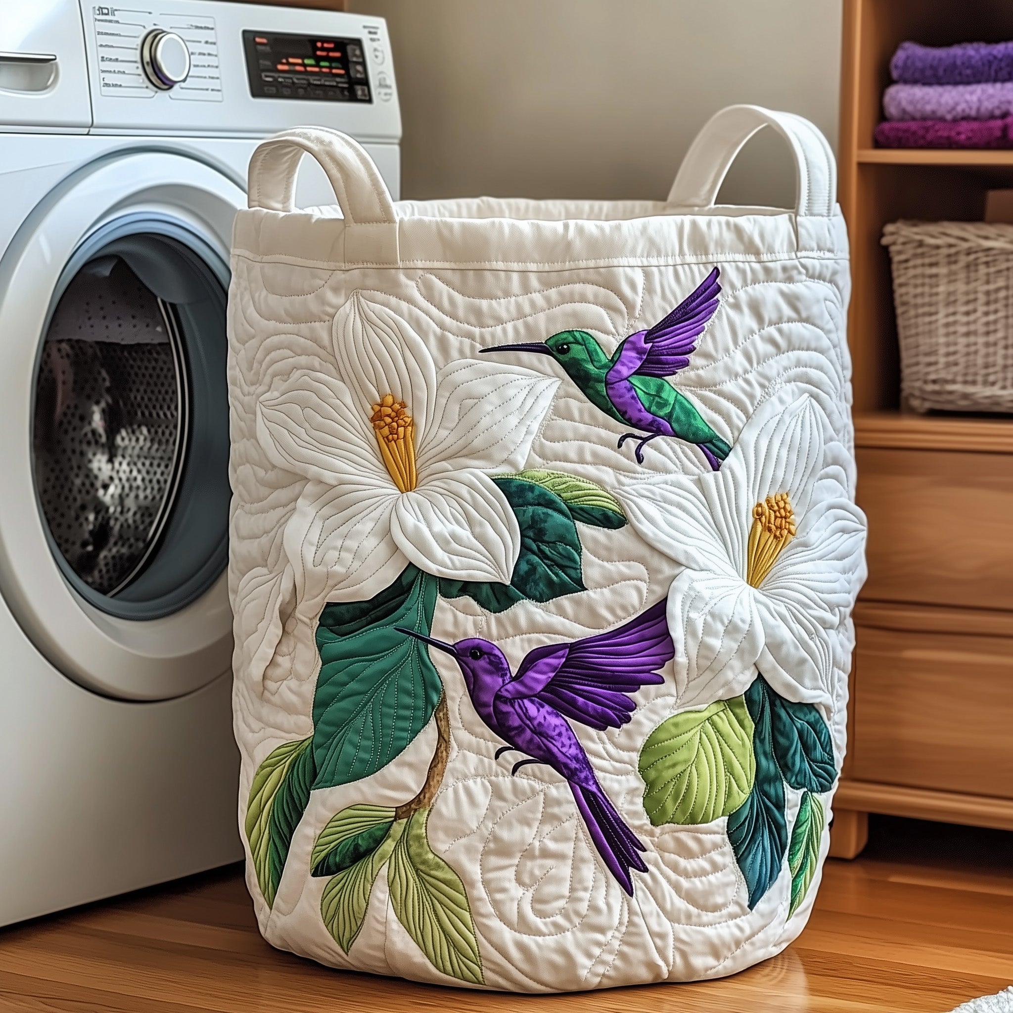 Elegant Quilted Laundry Basket Blanket With Sunflowers