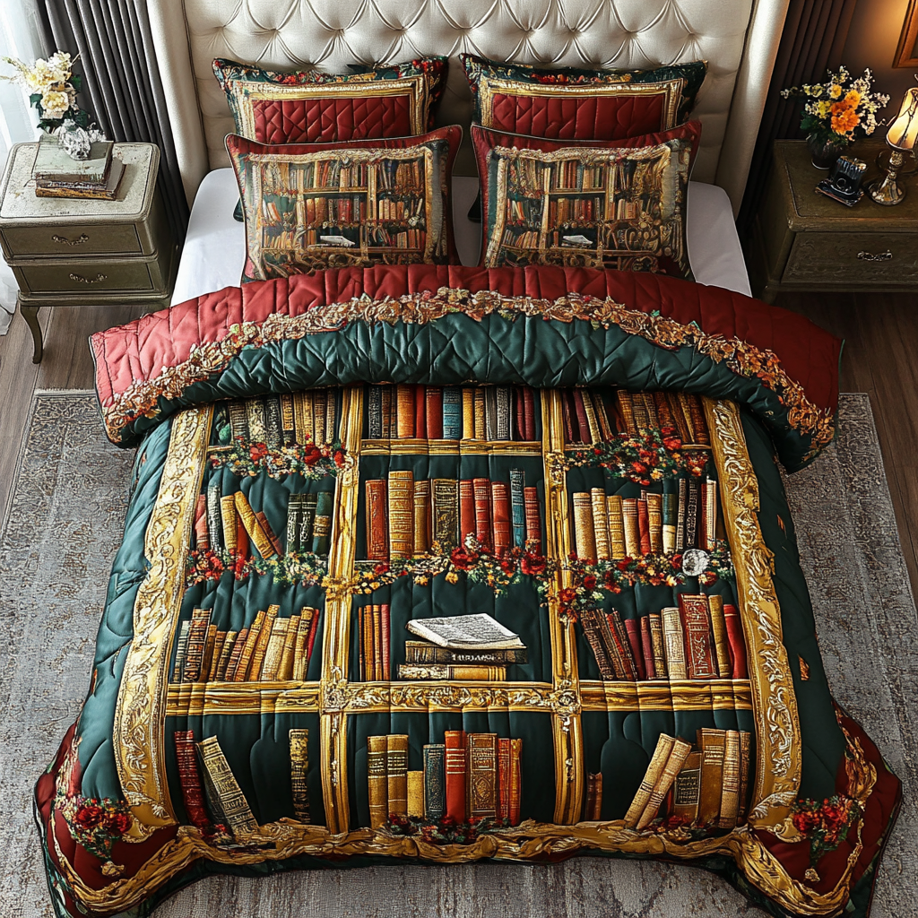 Elegant Reads Quilted Bedding Set Xmas Holiday Duvet Cover Set Great Book Themed Gifts