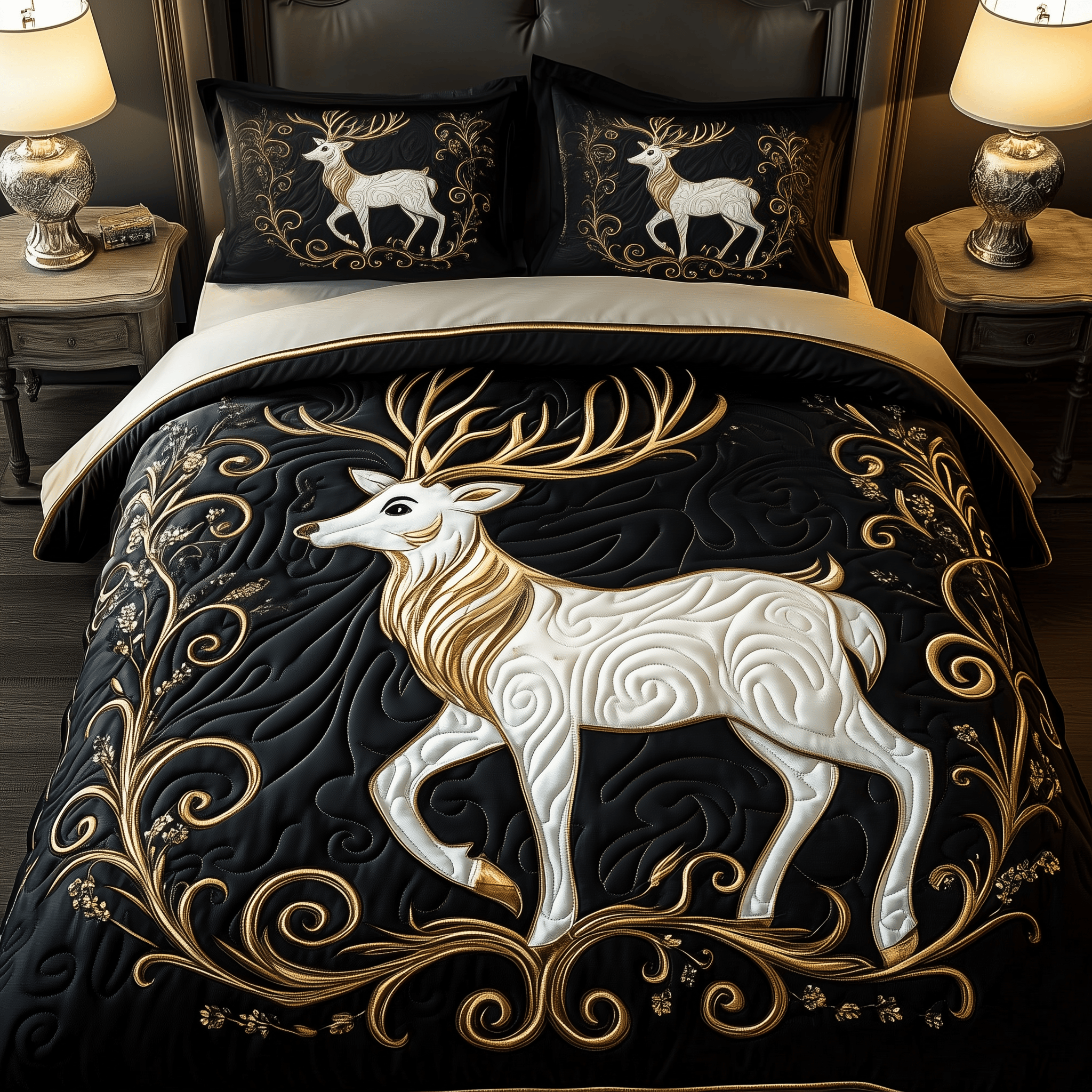 Elegant Reindeer Quilted Bedding Set Christmas Bedding Set Christmas Gift Ideas For Couples