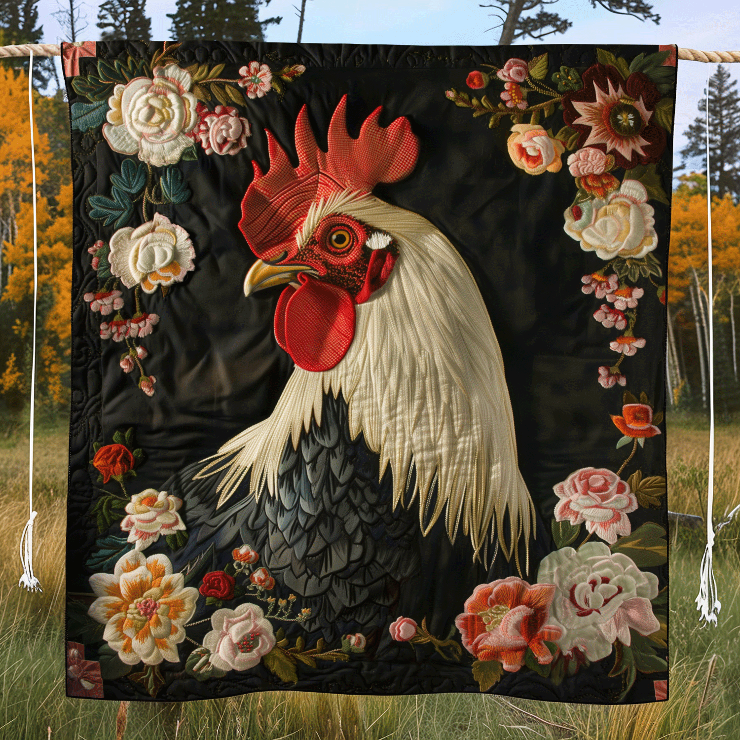 Elegant Rooster Quilted Blanket Presents For Chicken Love