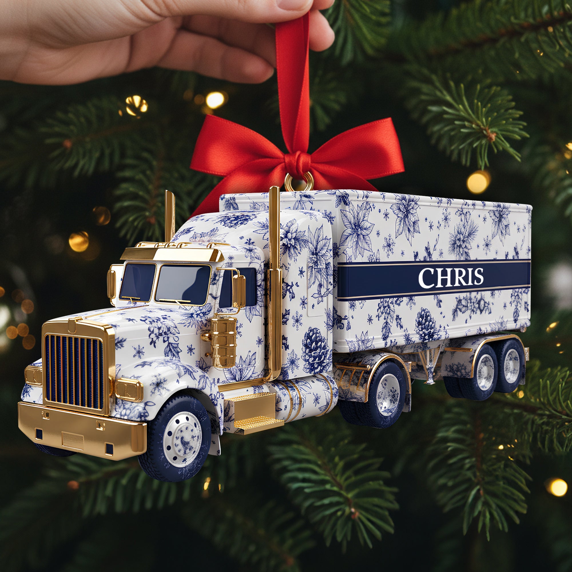 Elegant Semi Truck Ornament - Personalized Gifts For Truckers - Funny Christmas Ornament Gift