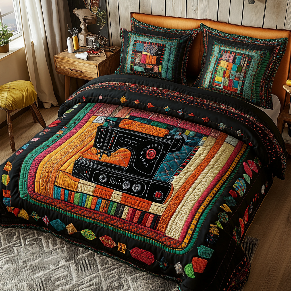 Elegant Sewing Machine Quilted Bedding Set Bedroom Decorations Sewing Gifts For Her