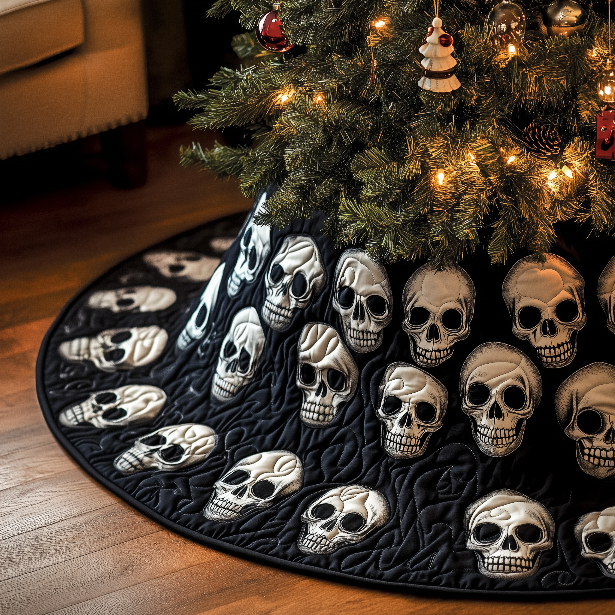 Elegant Skull Quilted Tree Skirt Beautiful Christmas Tree Skirt Merch