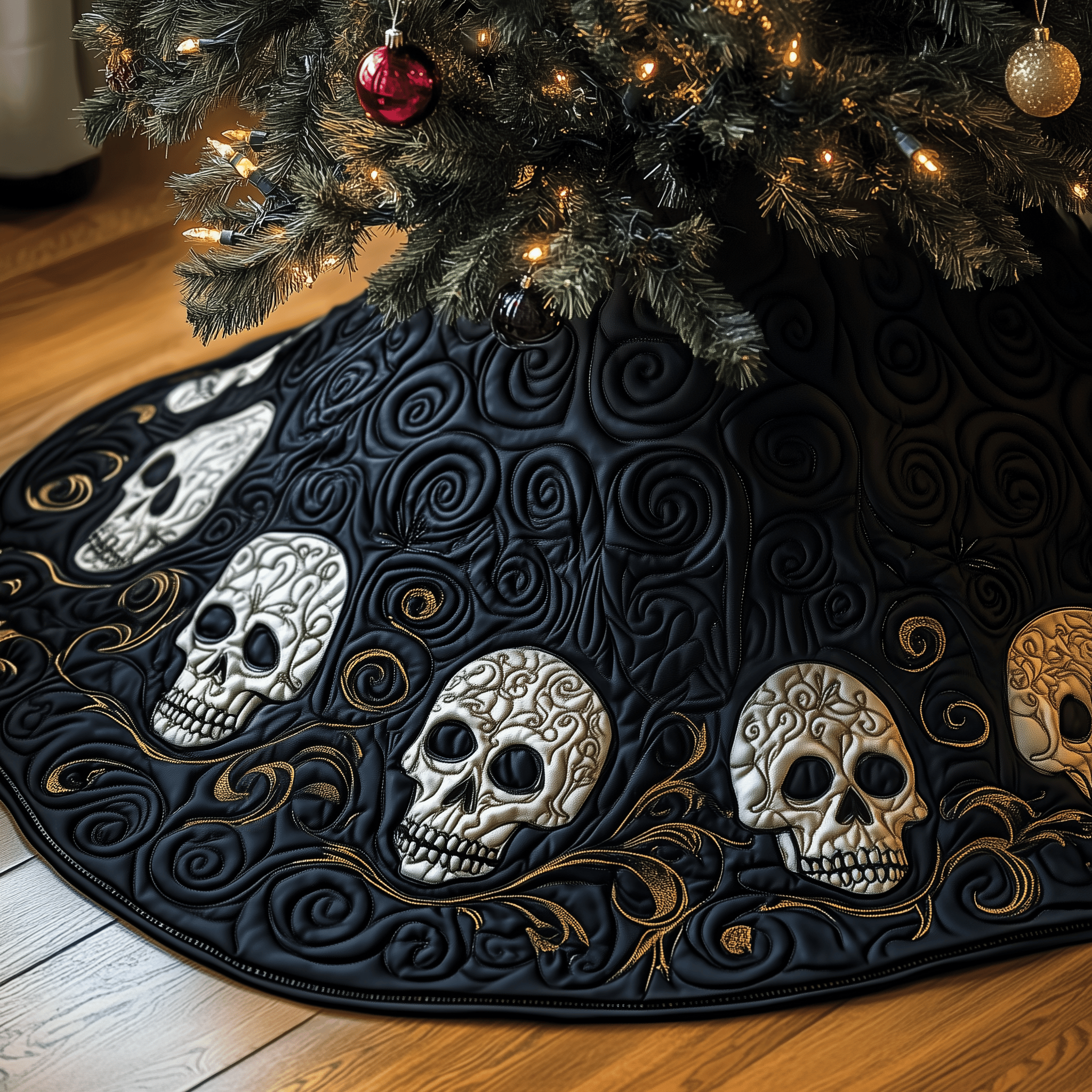 Elegant Skull Quilted Tree Skirt Best Christmas Tree Skirts Holiday Xmas Gift Ideas For For Family
