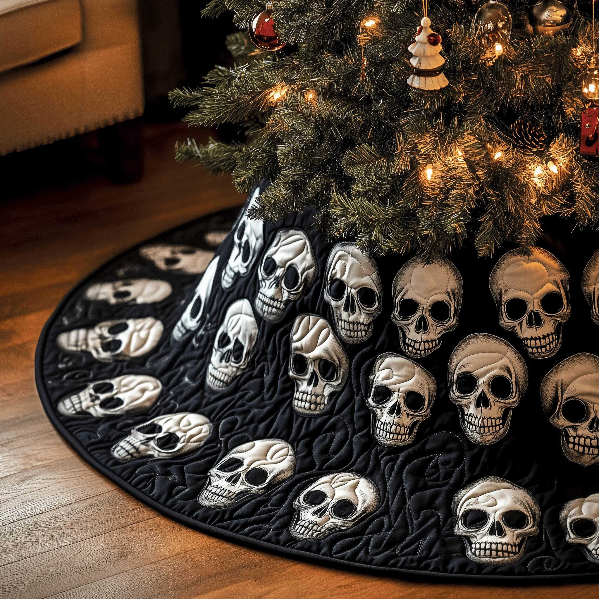 Elegant Skull Quilted Tree Skirt Christmas Tree Skirt Mens Christmas Gift Ideas