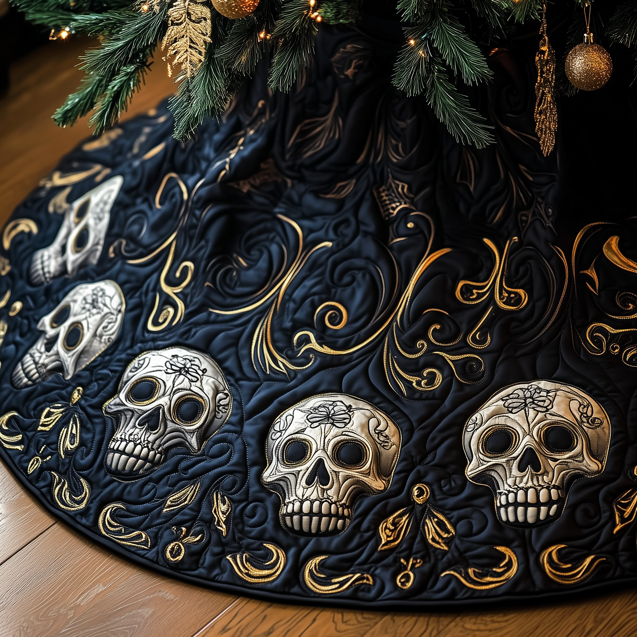 Elegant Skull Quilted Tree Skirt Joyful Home Merch Collection