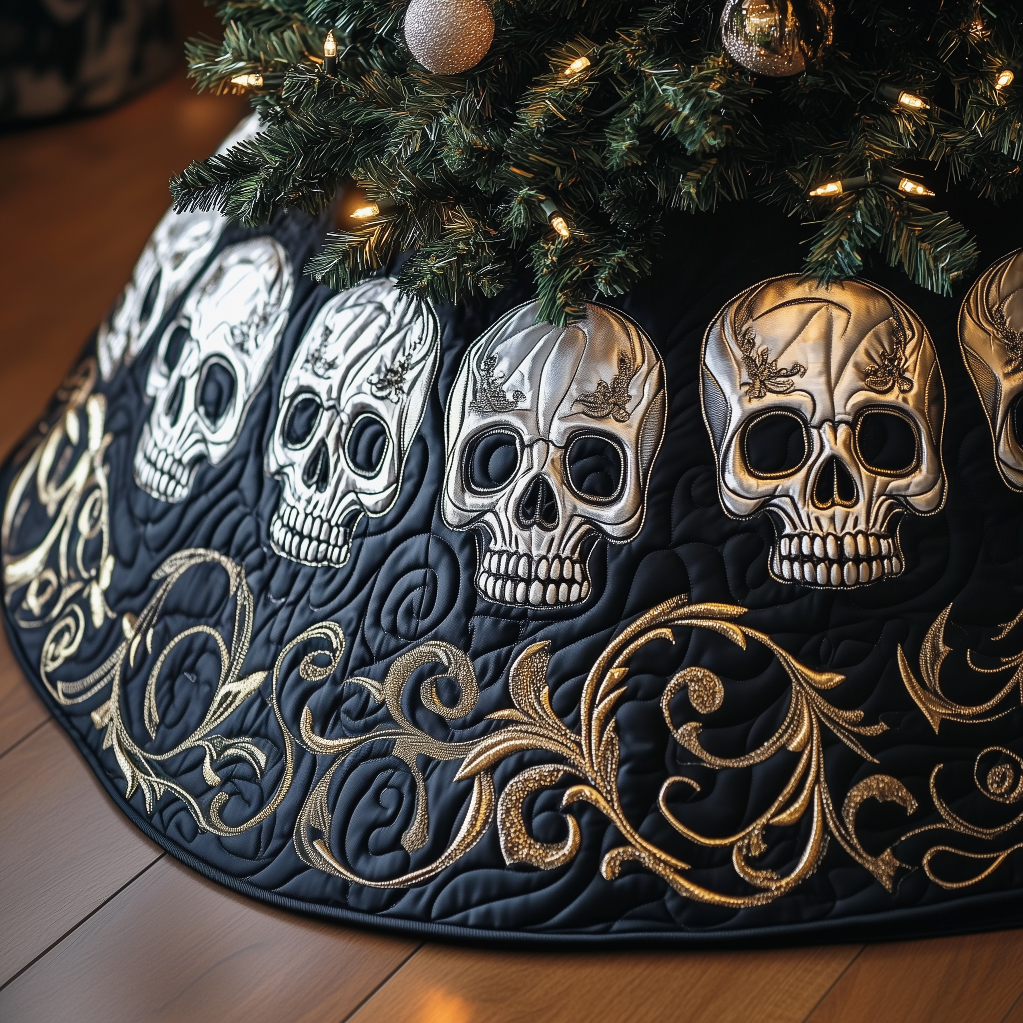 Elegant Skull Quilted Tree Skirt Perfect Tree Skirt Decoration Merch