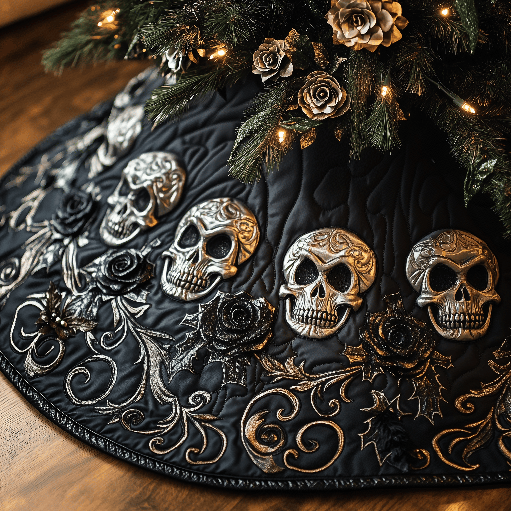 Elegant Skull Quilted Tree Skirt Small Tree Skirt Christmas Gifts For Expecting Moms