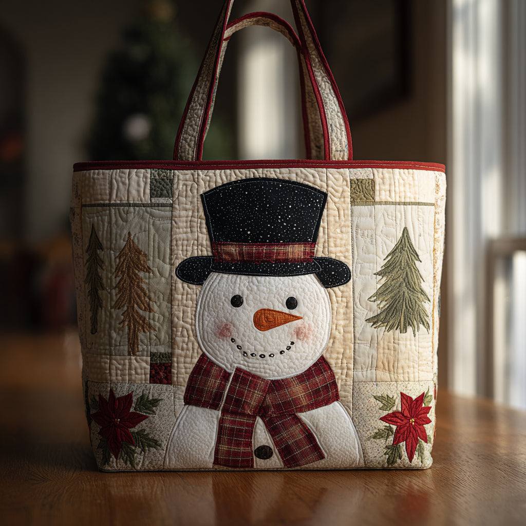 Elegant Snowman Quilted Tote Bag Snowman Christmas Gifts