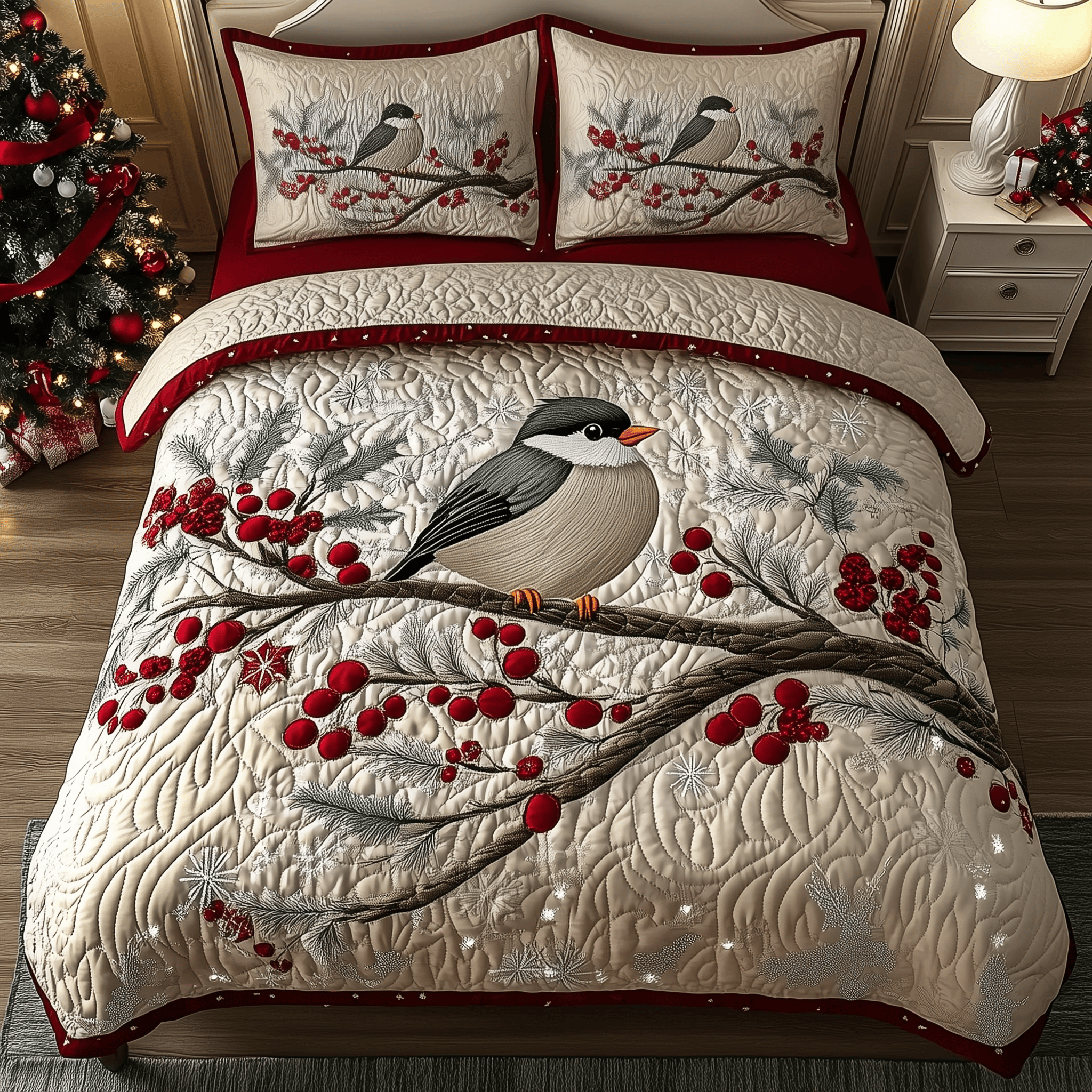 Elegant Snowy Bird Quilted Bedding Set Family To Family Christmas Gift Ideas