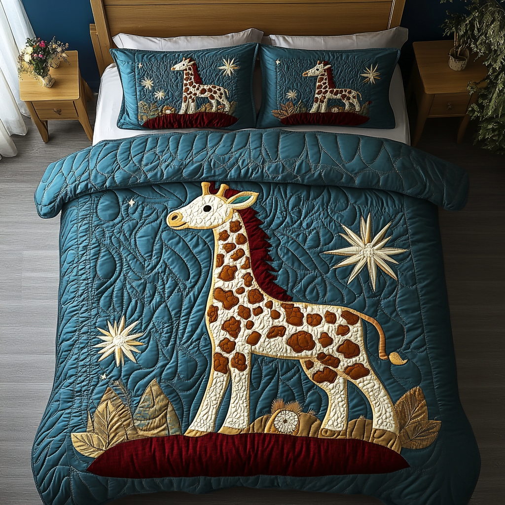 Elegant Stride Quilted Bedding Set Christmas Bedroom Decor Unique Giraffe Gifts