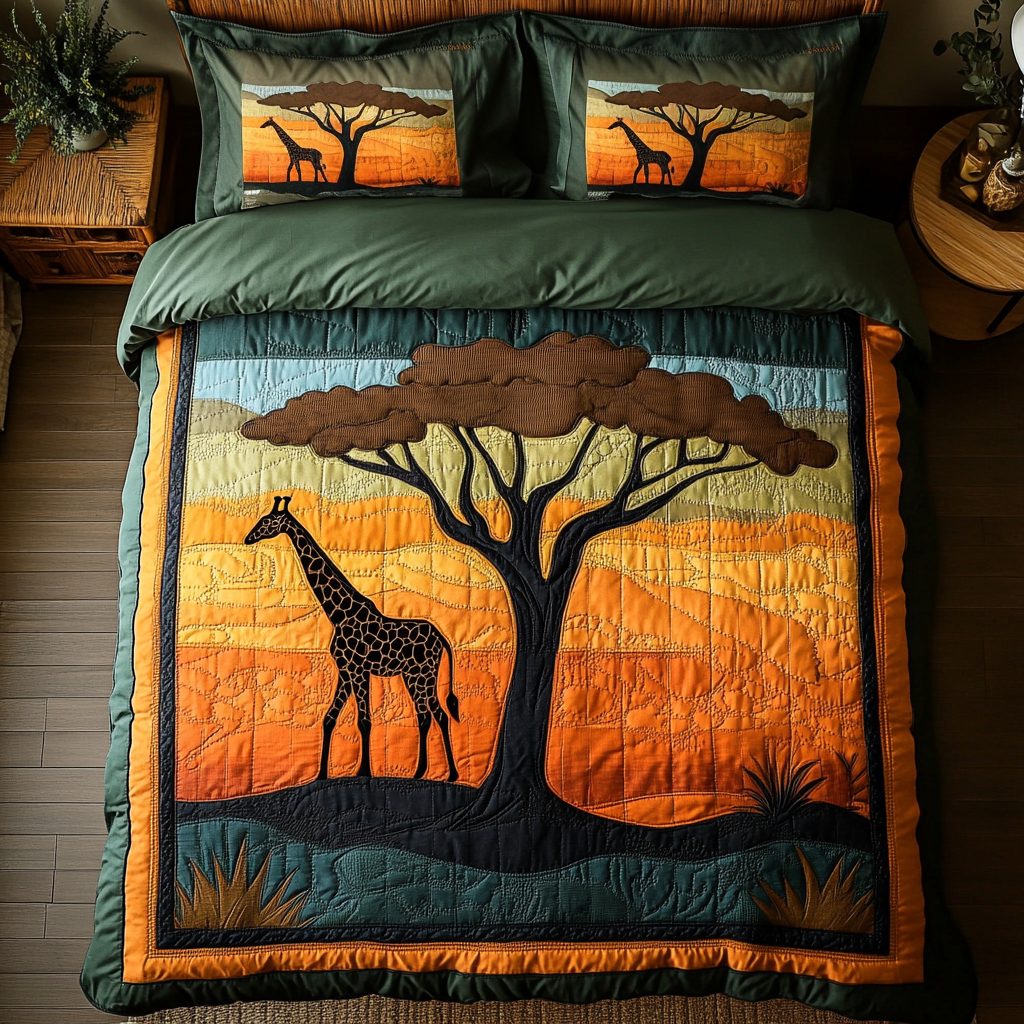 Elegant Stride Quilted Bedding Set Duvet Cover Bed Sheet Set Best Gifts For Giraffe Lovers
