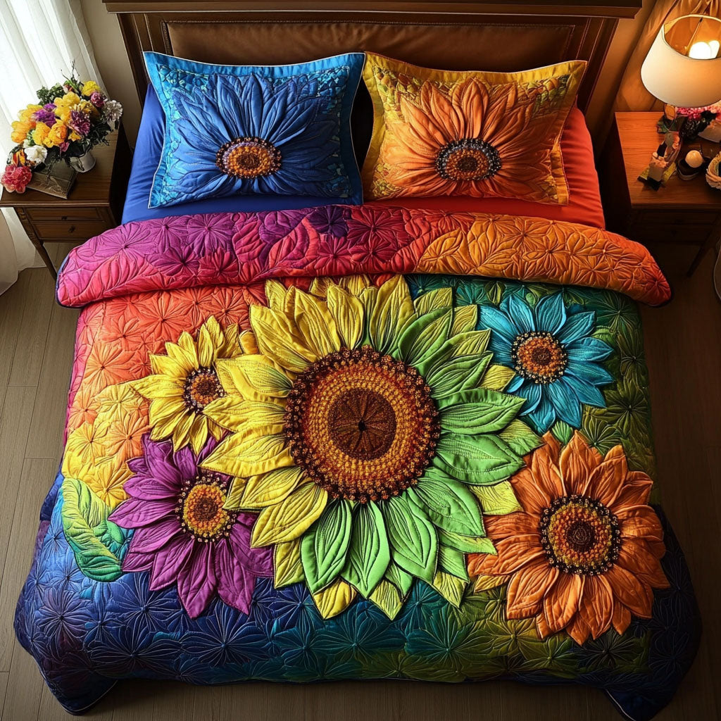 Elegant Sunflowers Quilted Bedding Set Bed Decorations Sunflower Items For Gifts