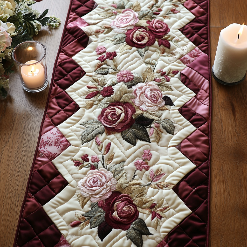 Elegant Touch Quilted Table Runner Dining Room Decor Best Gifts For Flower Lovers