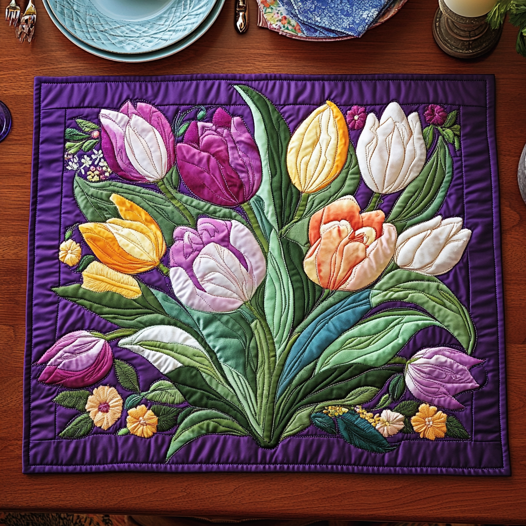 Elegant Tulips Quilted Place Mat Dining Table Decor Sunflower Christmas Gift Ideas