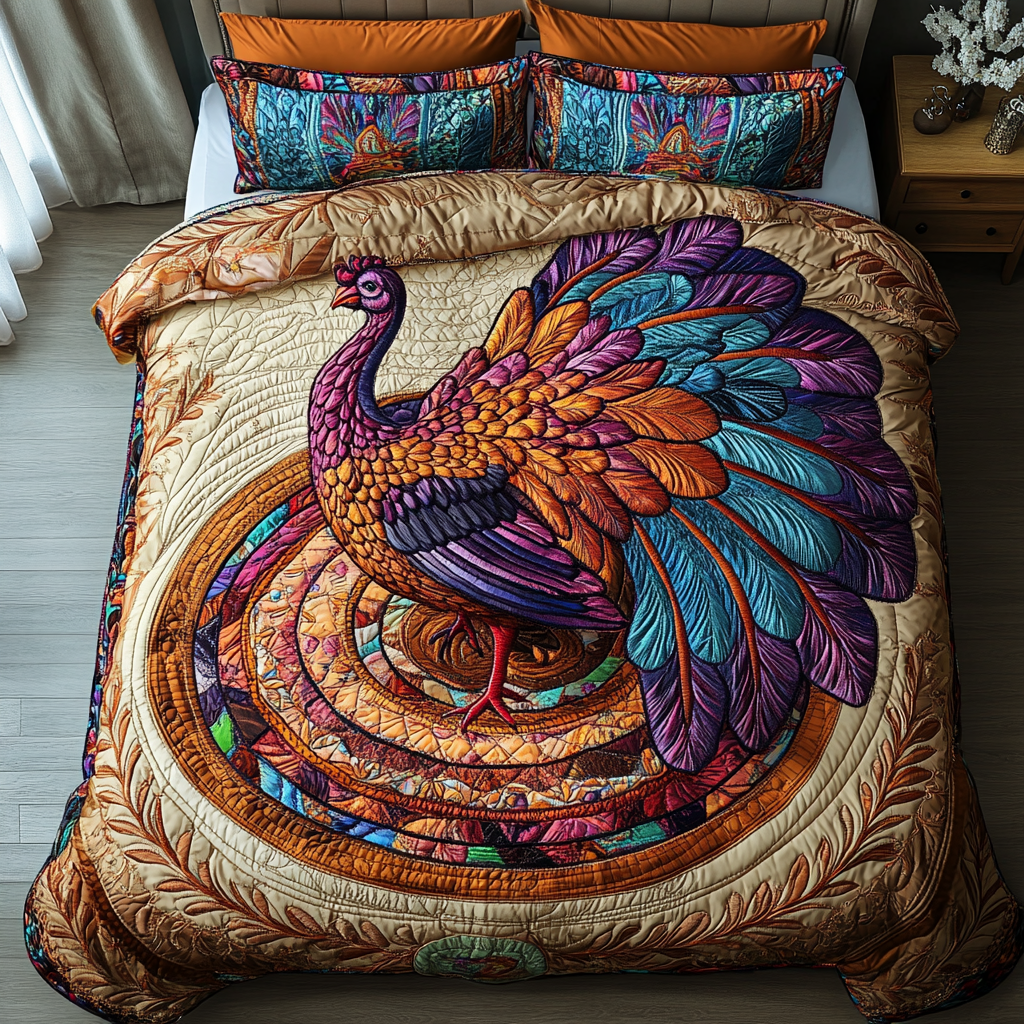 Elegant Turkeys Quilted Bedding Set Best Comforter Sets Thanksgiving Gift Ideas For Friends