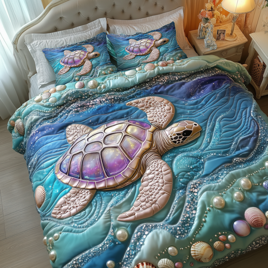 Elegant Turtle Quilted Bedding Set Duvet Cover Bedspread Sea Turtle Christmas Gifts