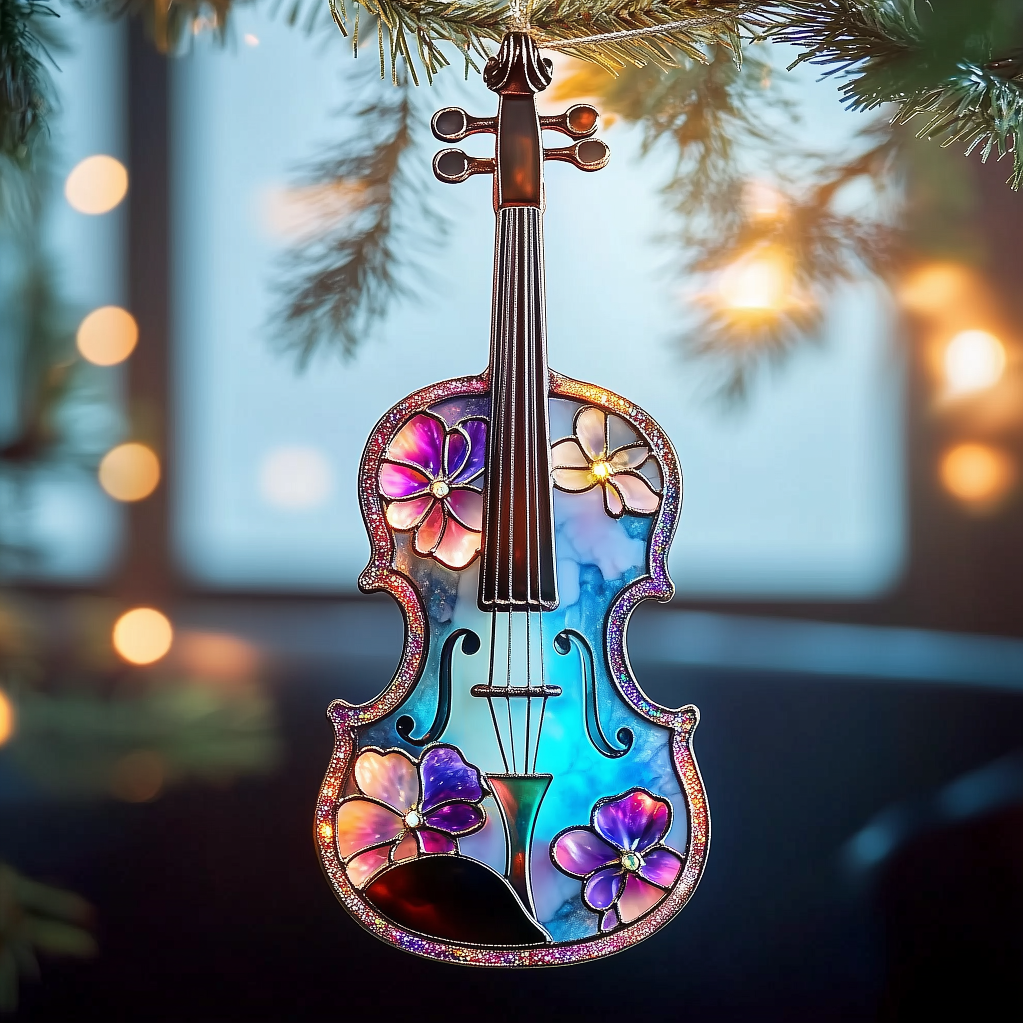 Elegant Violin Acrylic Suncatcher Ornament Holiday Tree Decoration