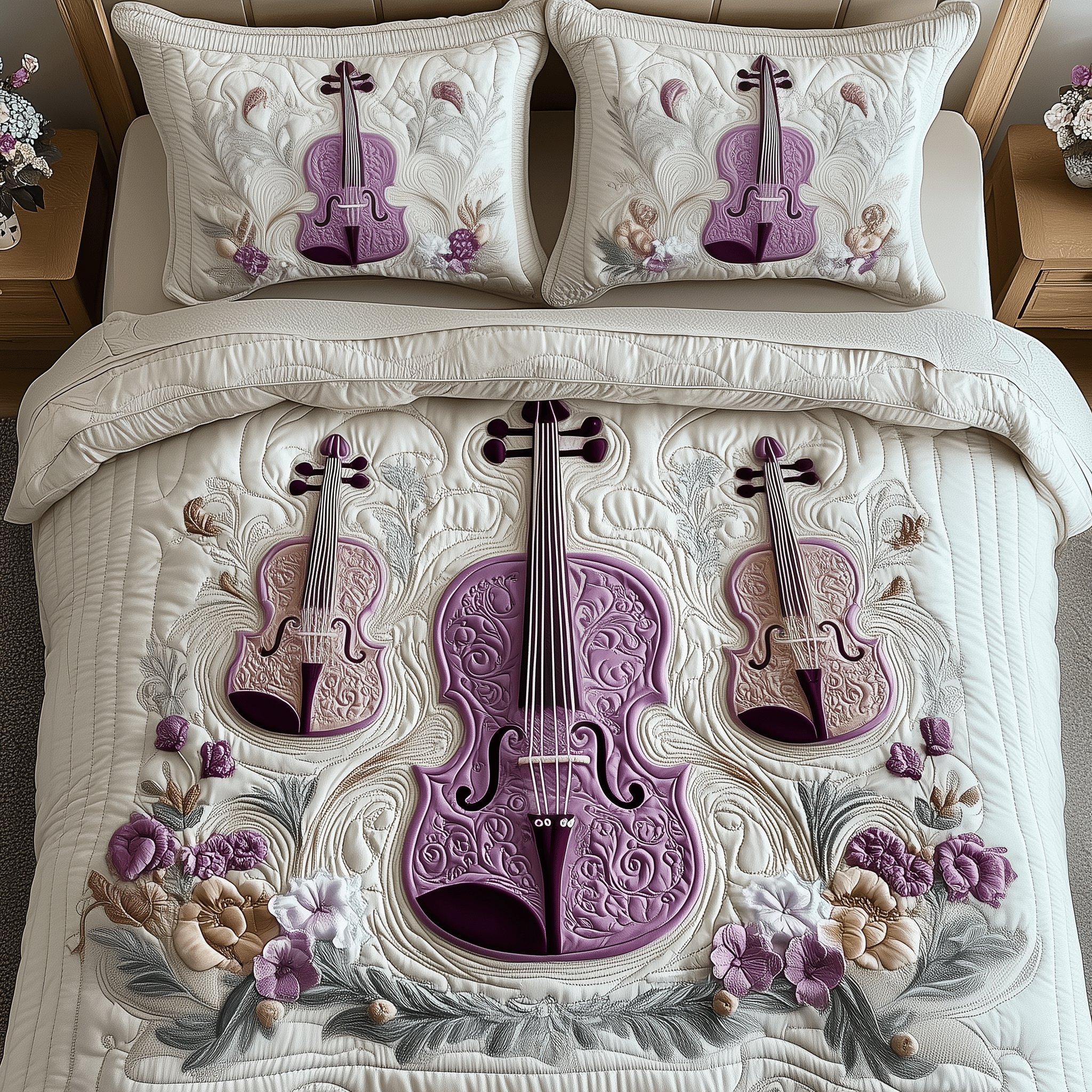 Elegant Violin Quilted Bedding Set Christmas Gift For Violin Teacher