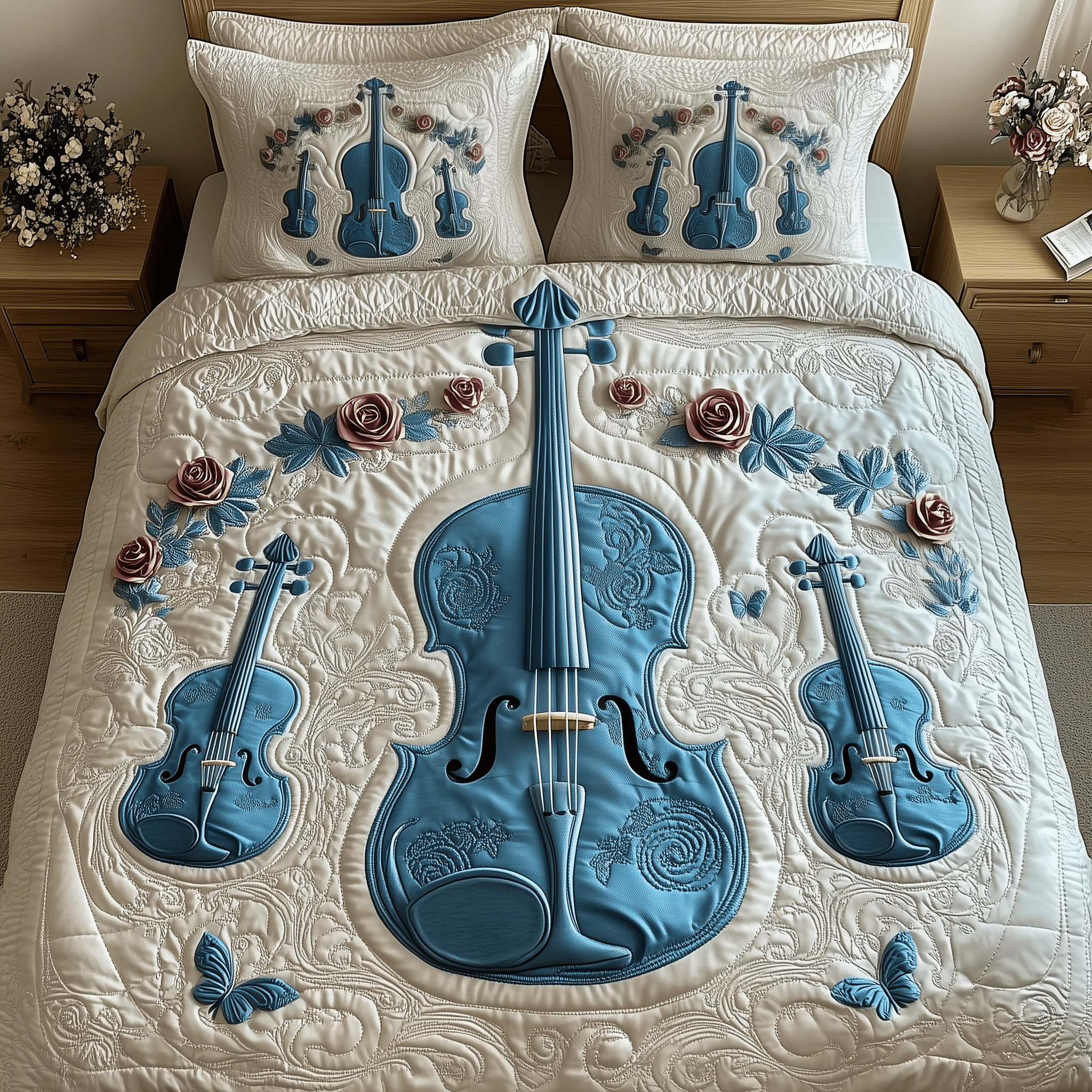 Elegant Violin Quilted Bedding Set Christmas Gifts For Violin Players