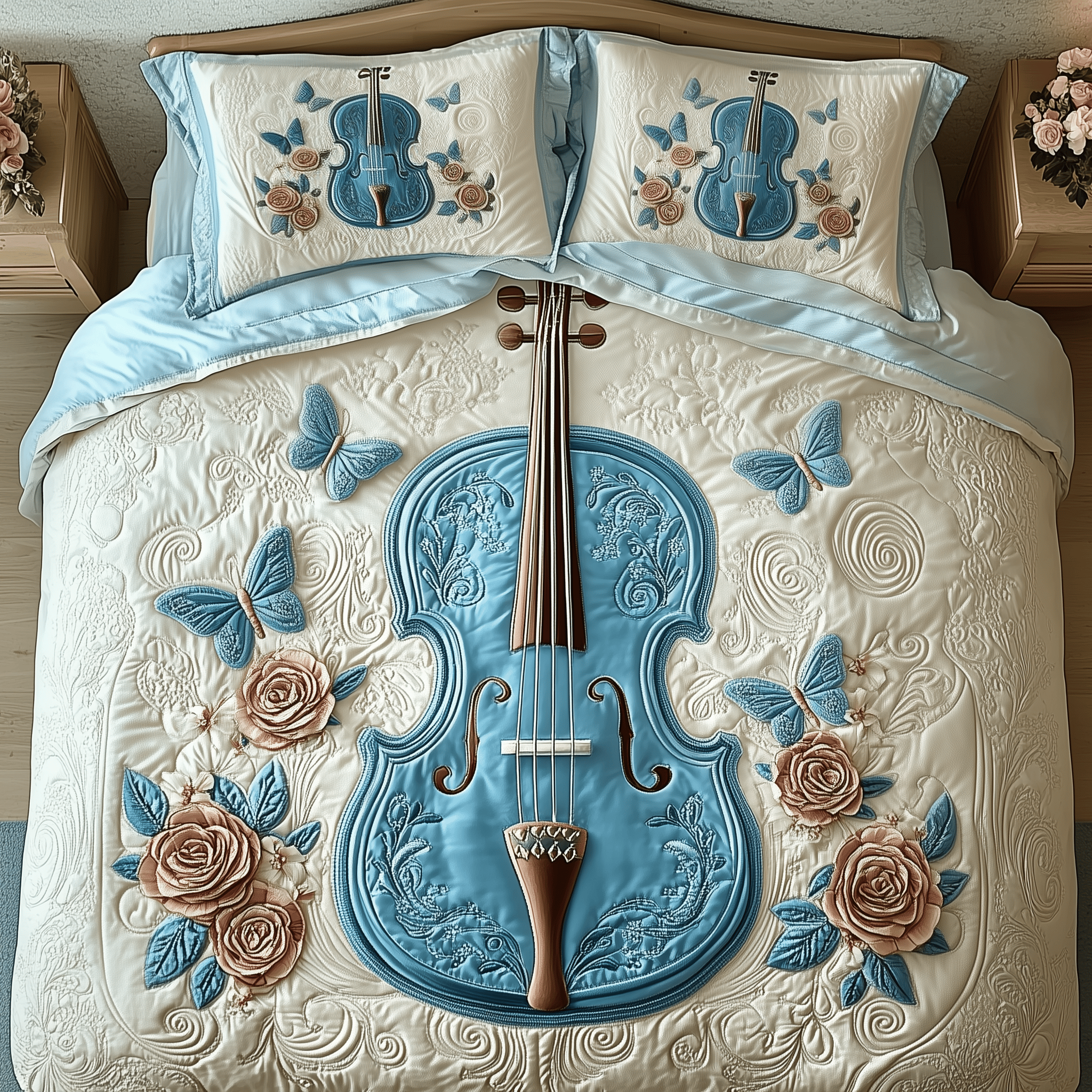 Elegant Violin Quilted Bedding Set Christmas Gifts For Violinists