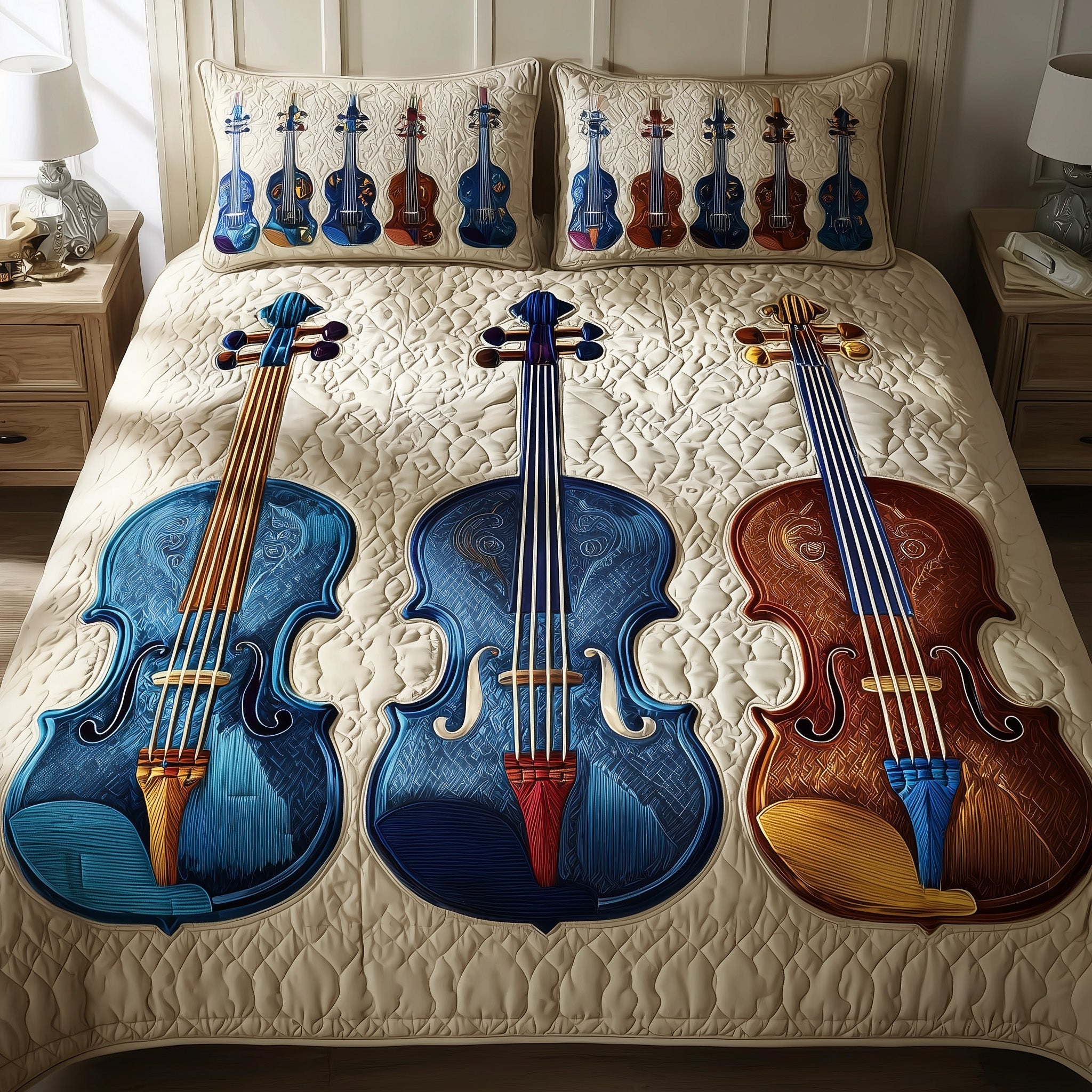 Elegant Violin Quilted Bedding Set Duvet Cover Bedspread Great Xmas Presents For Her