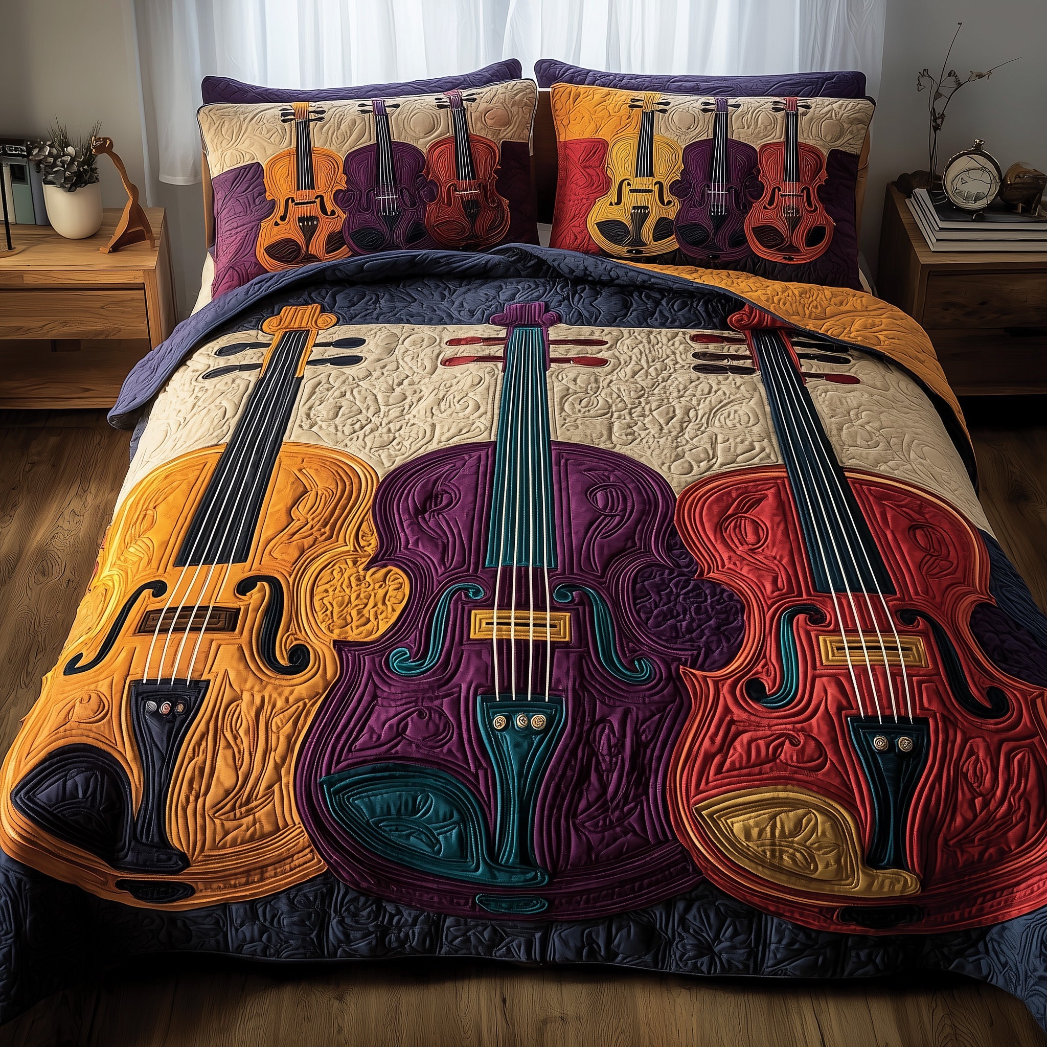 Elegant Violin Quilted Bedding Set For Kids