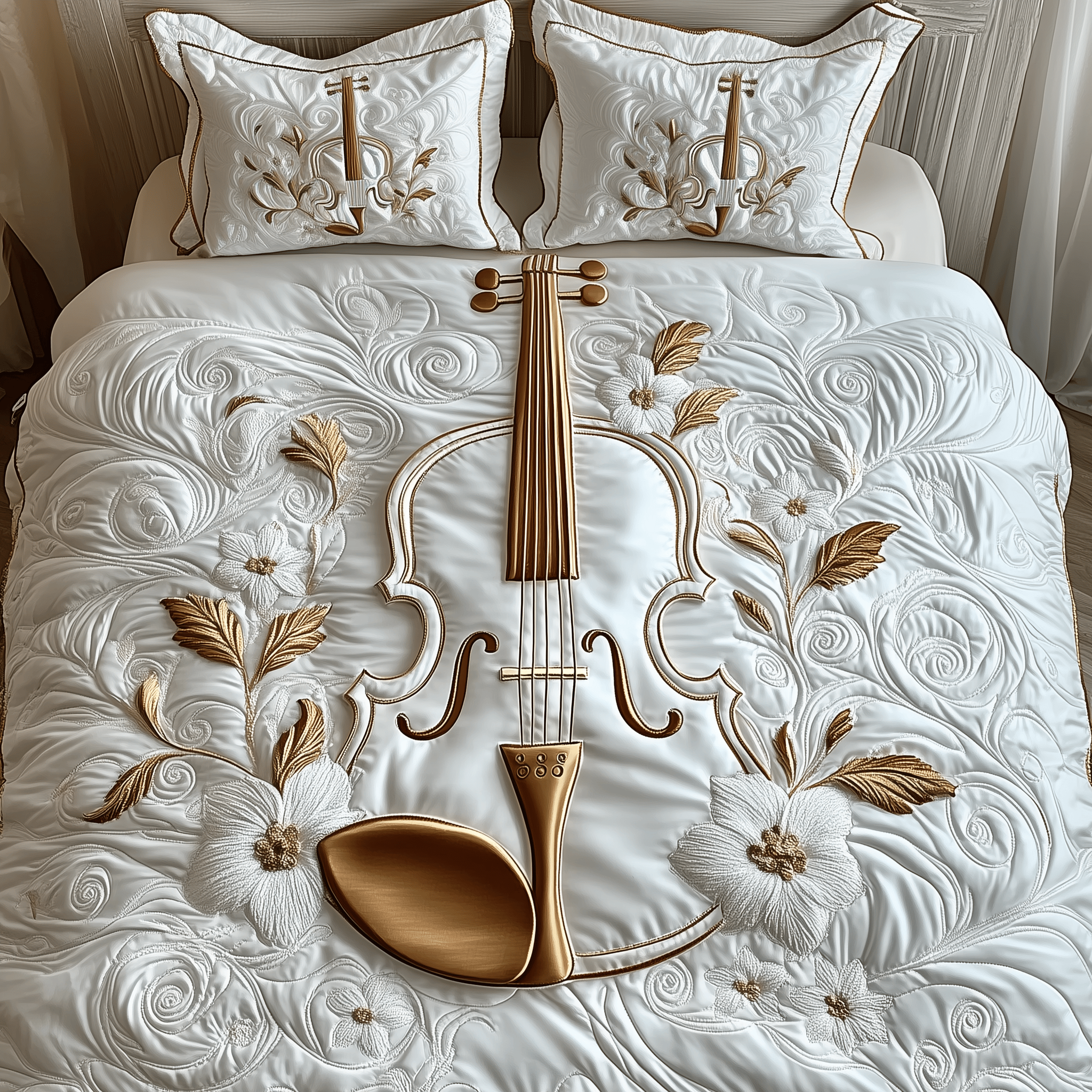 Elegant Violin Quilted Bedding Set Gift For Violin Teacher
