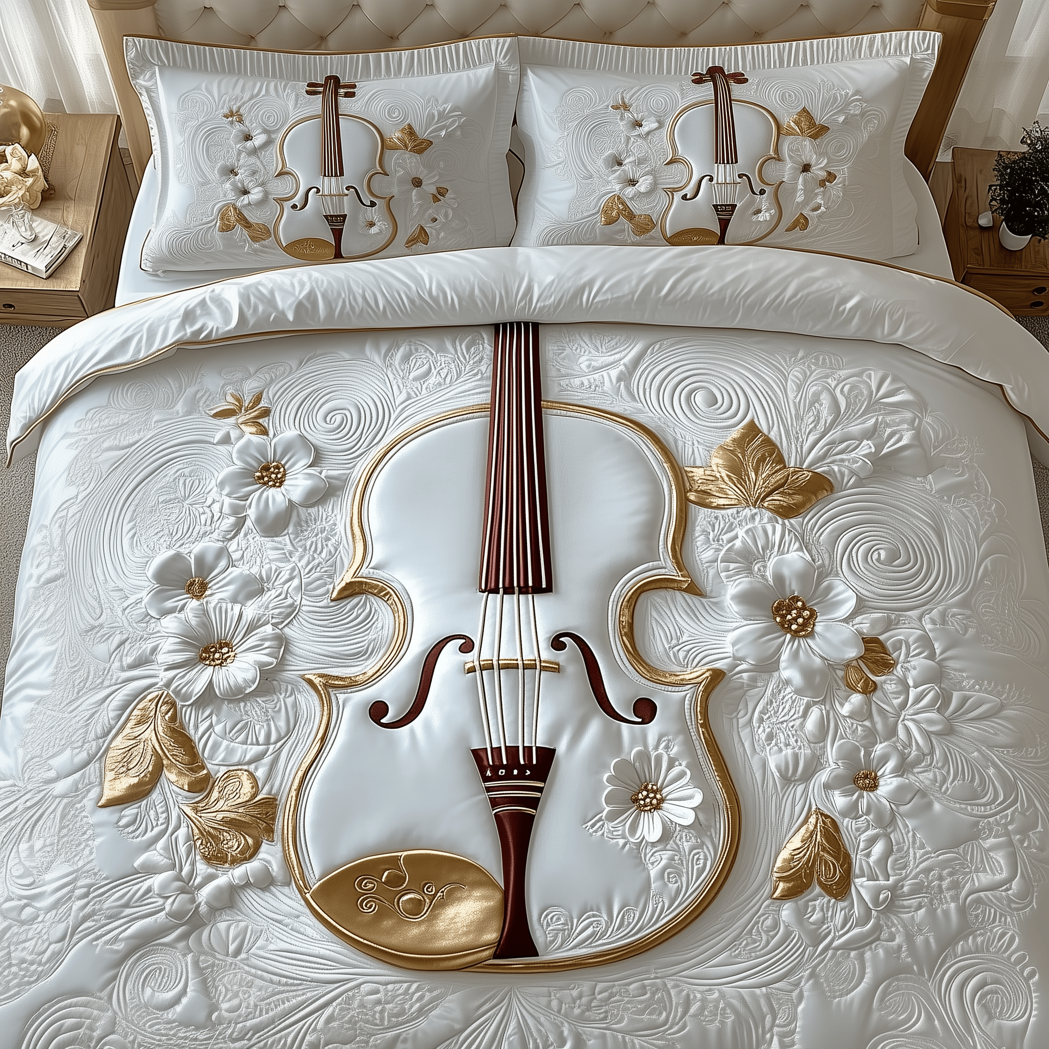 Elegant Violin Quilted Bedding Set Gift Ideas For Violin Teacher