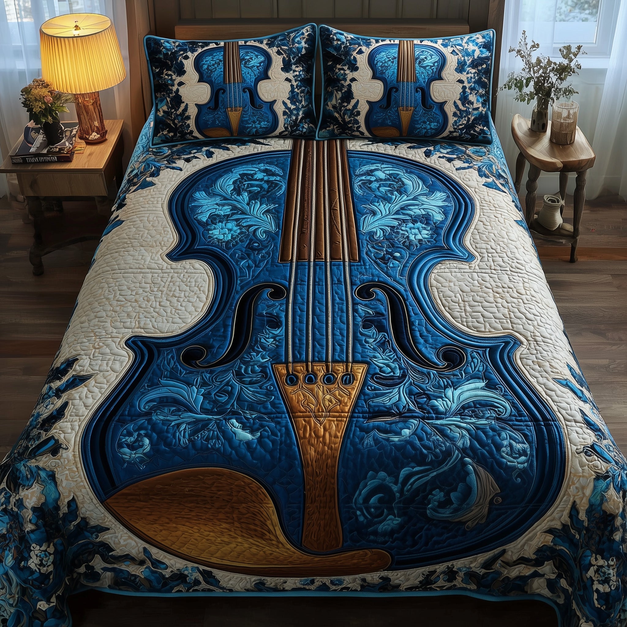 Elegant Violin Quilted Bedding Set Holiday Gift