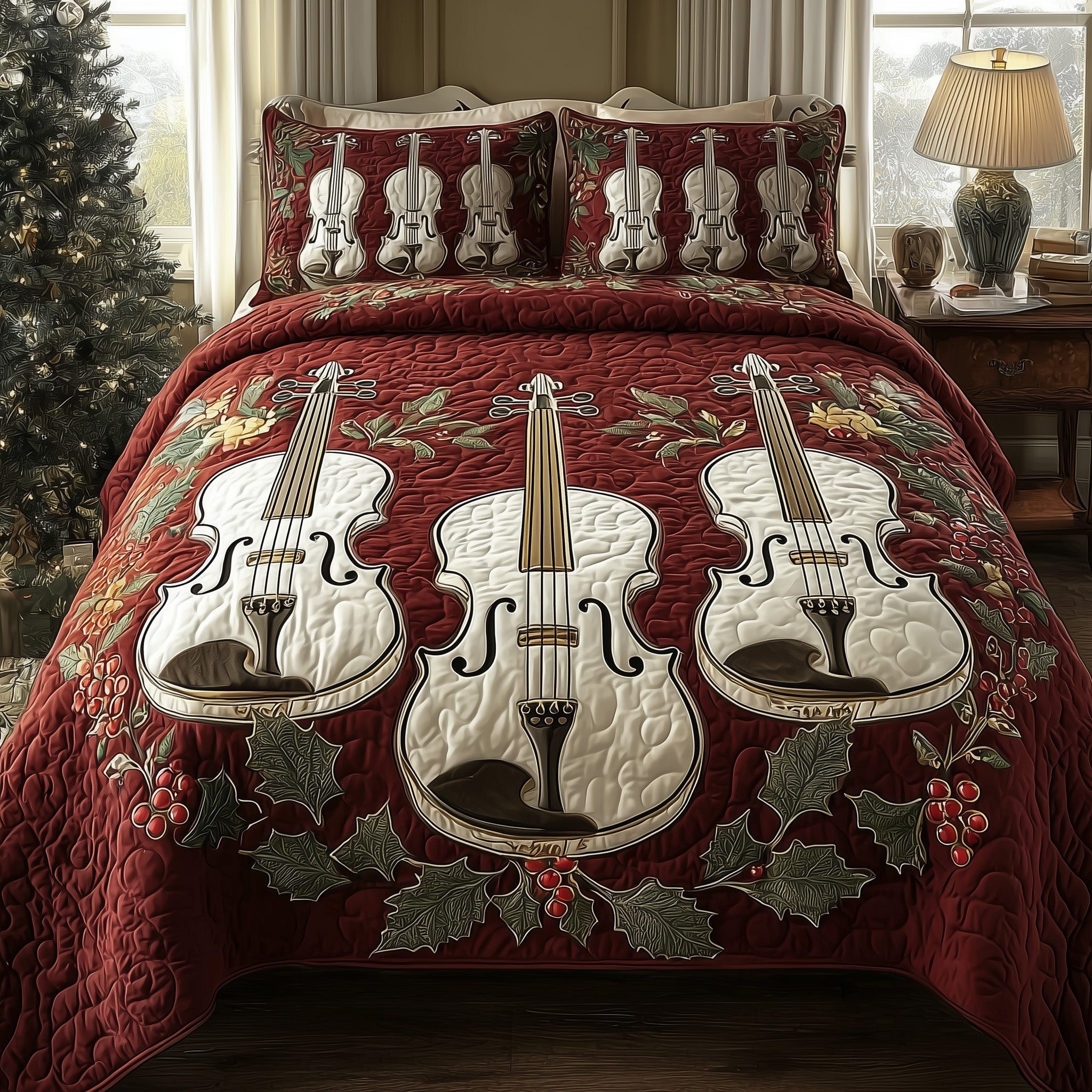 Elegant Violin Quilted Bedding Set Housewarming Gift