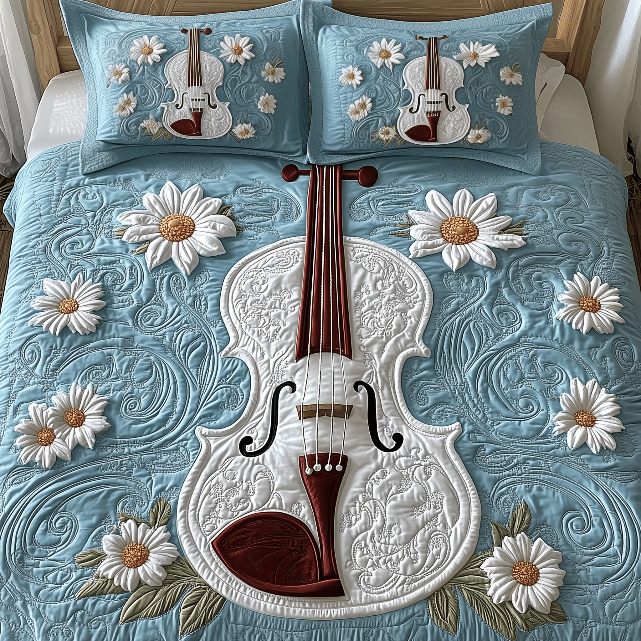 Elegant Violin Quilted Bedding Set Violin Gifts For Christmas