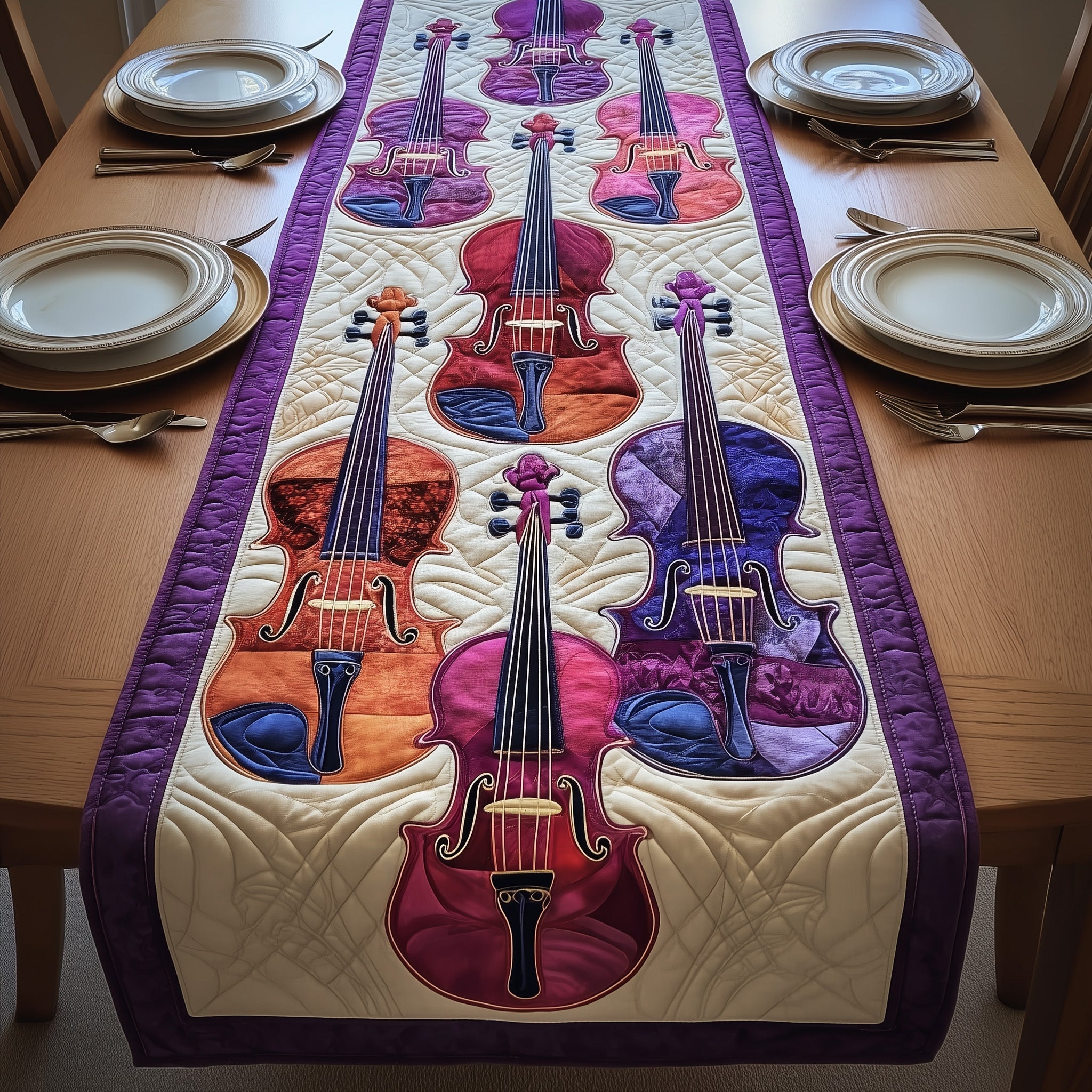 Elegant Violin Quilted Table Runner Festive Holiday Table Runner Decor