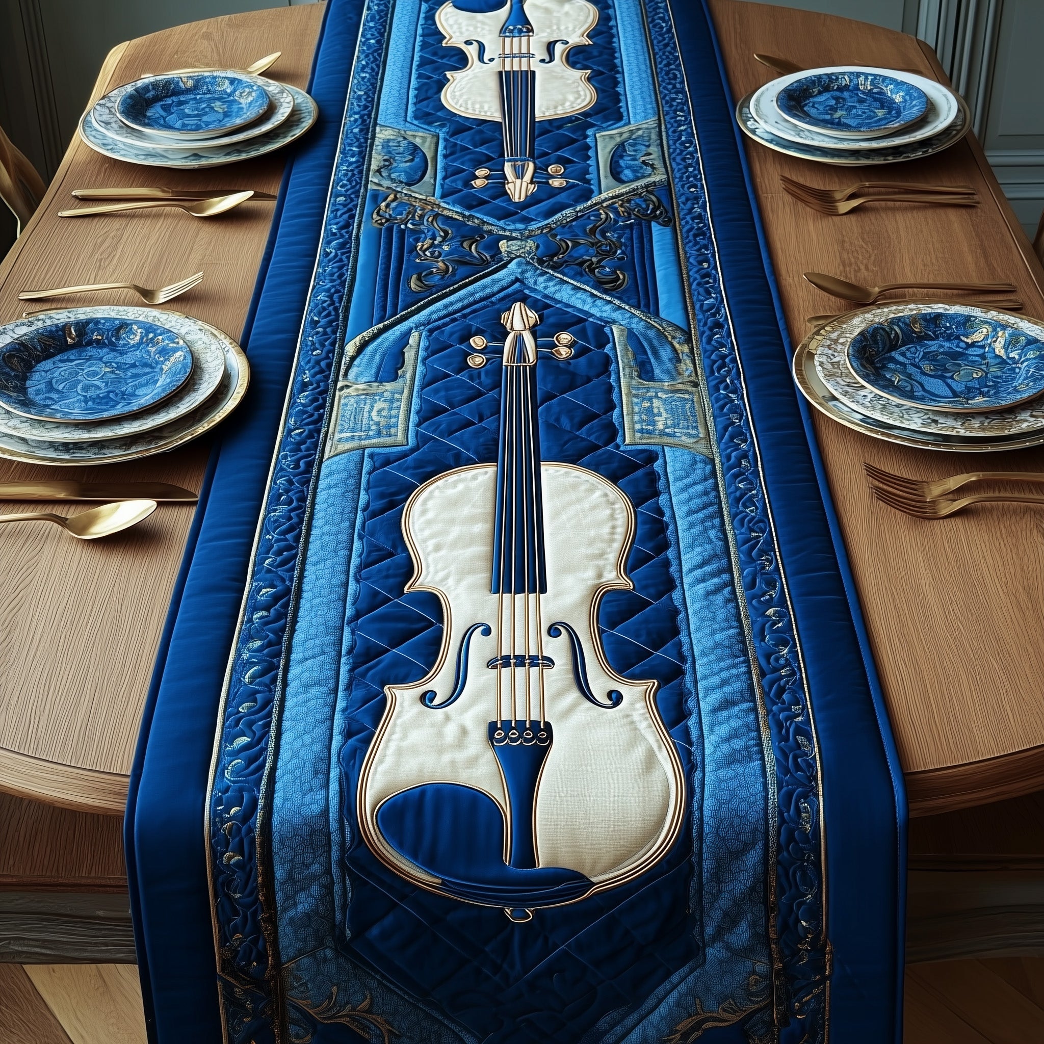 Elegant Violin Quilted Table Runner Xmas Table Runner for Family Gatherings