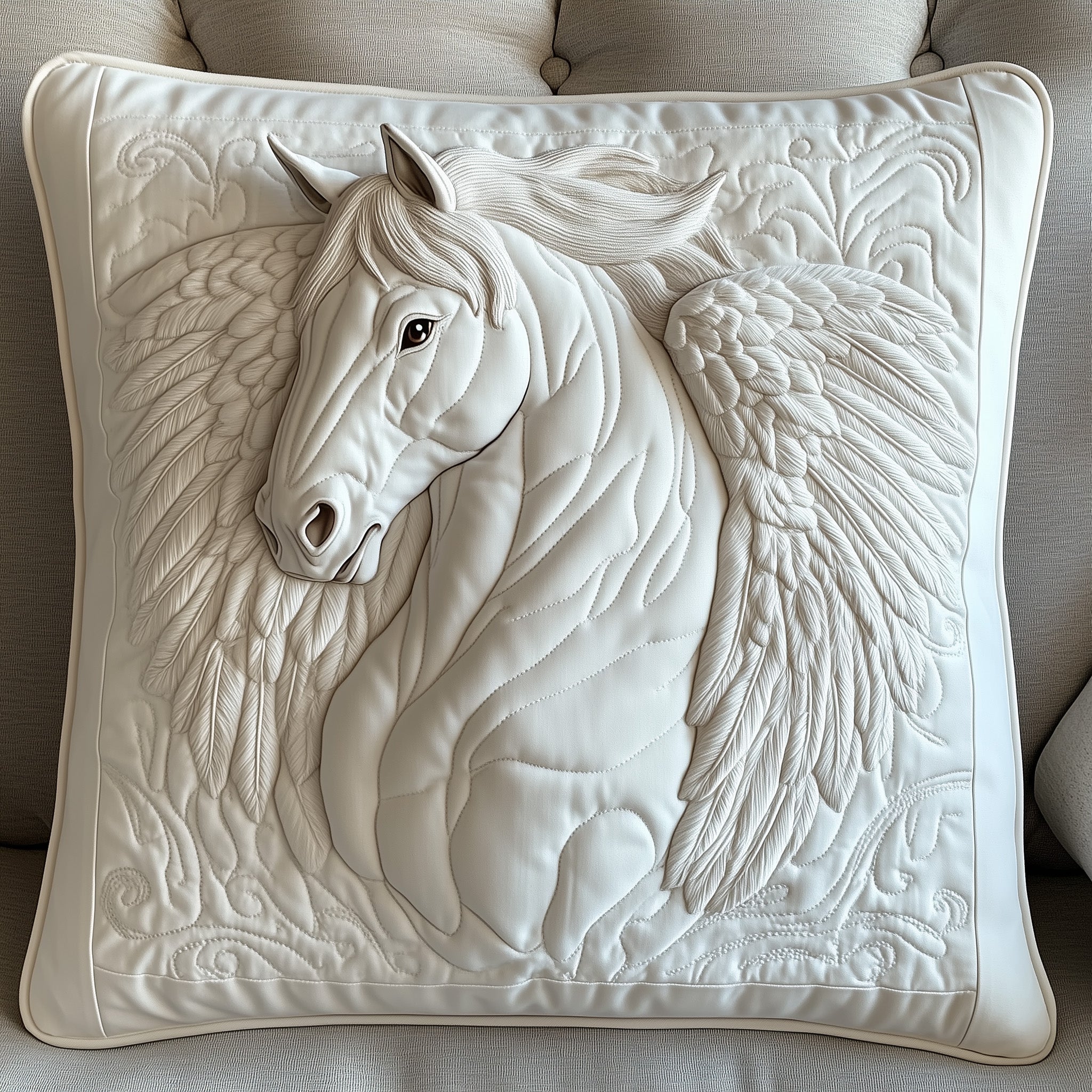 Elegant White Horse Quilted Pillow Case Gift For Dad